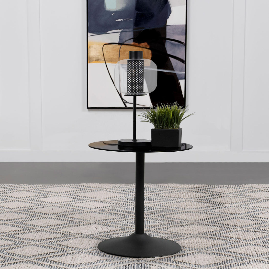 Coaster Furniture Ganso 709687 Round Metal End Table With Tempered Glass Top - Black IMAGE 1
