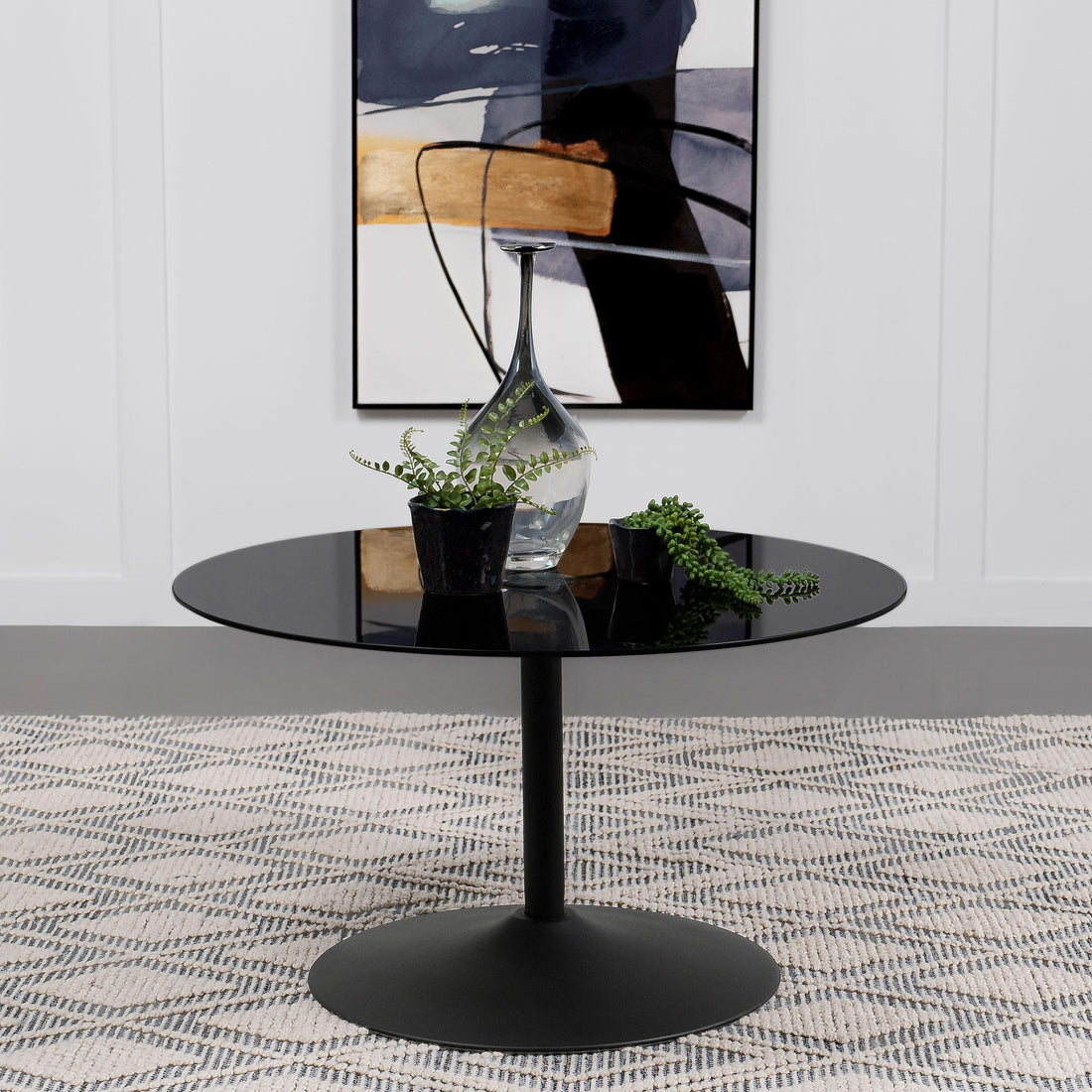  Coaster Furniture Ganso 709688 Round Metal Coffee Table With Tempered Glass Top - Black IMAGE 1