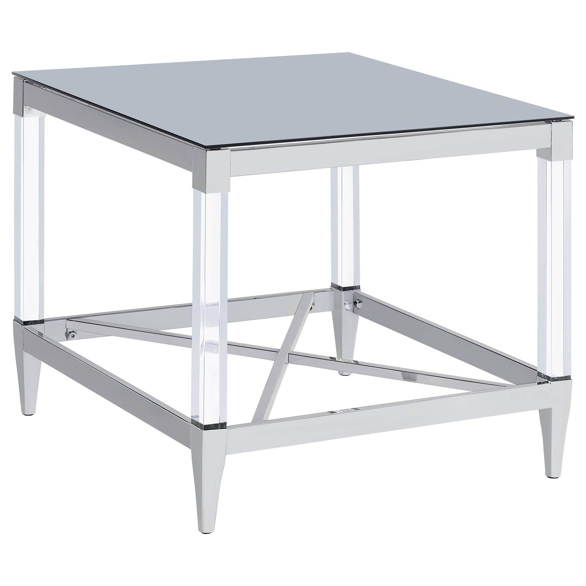  Coaster Furniture Lindley 709727 Square Tempered Mirror Acrylic Side End Table - Chrome IMAGE 1