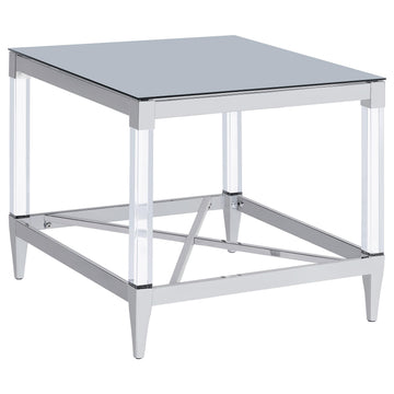  Coaster Furniture Lindley 709727 Square Tempered Mirror Acrylic Side End Table - Chrome IMAGE 1