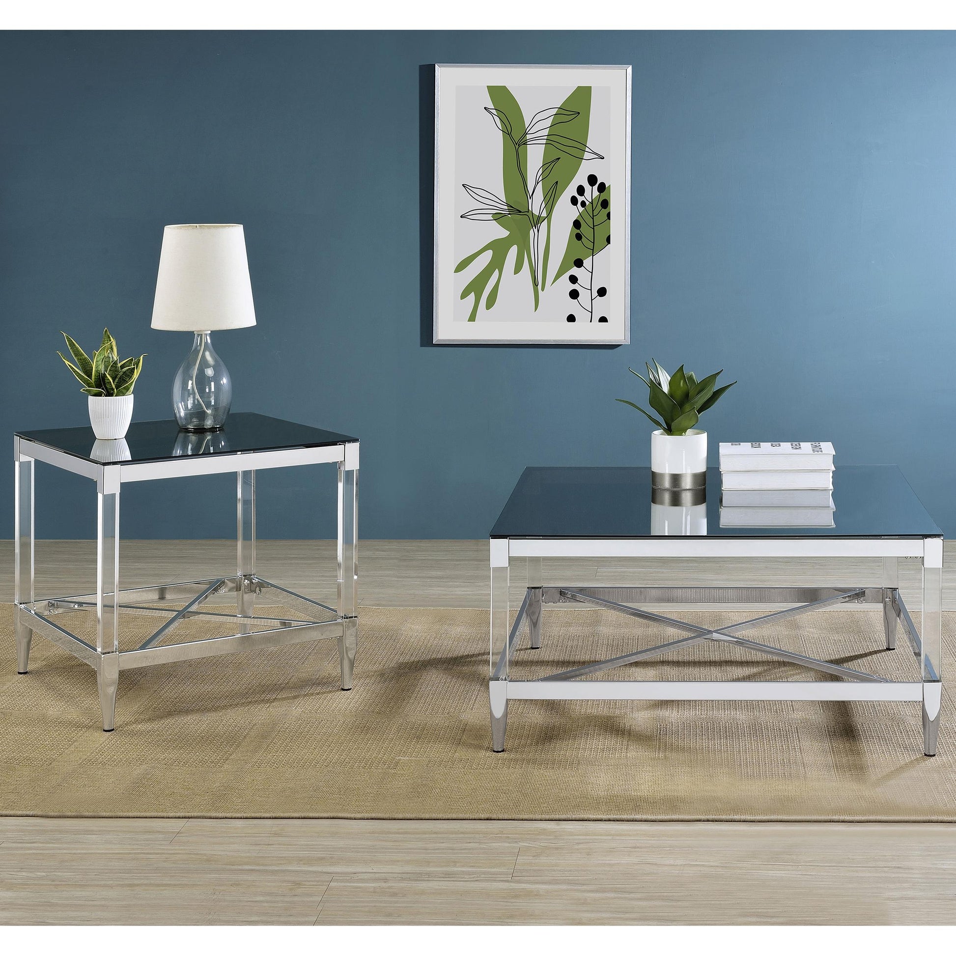  Coaster Furniture Lindley 709727 Square Tempered Mirror Acrylic Side End Table - Chrome IMAGE 8