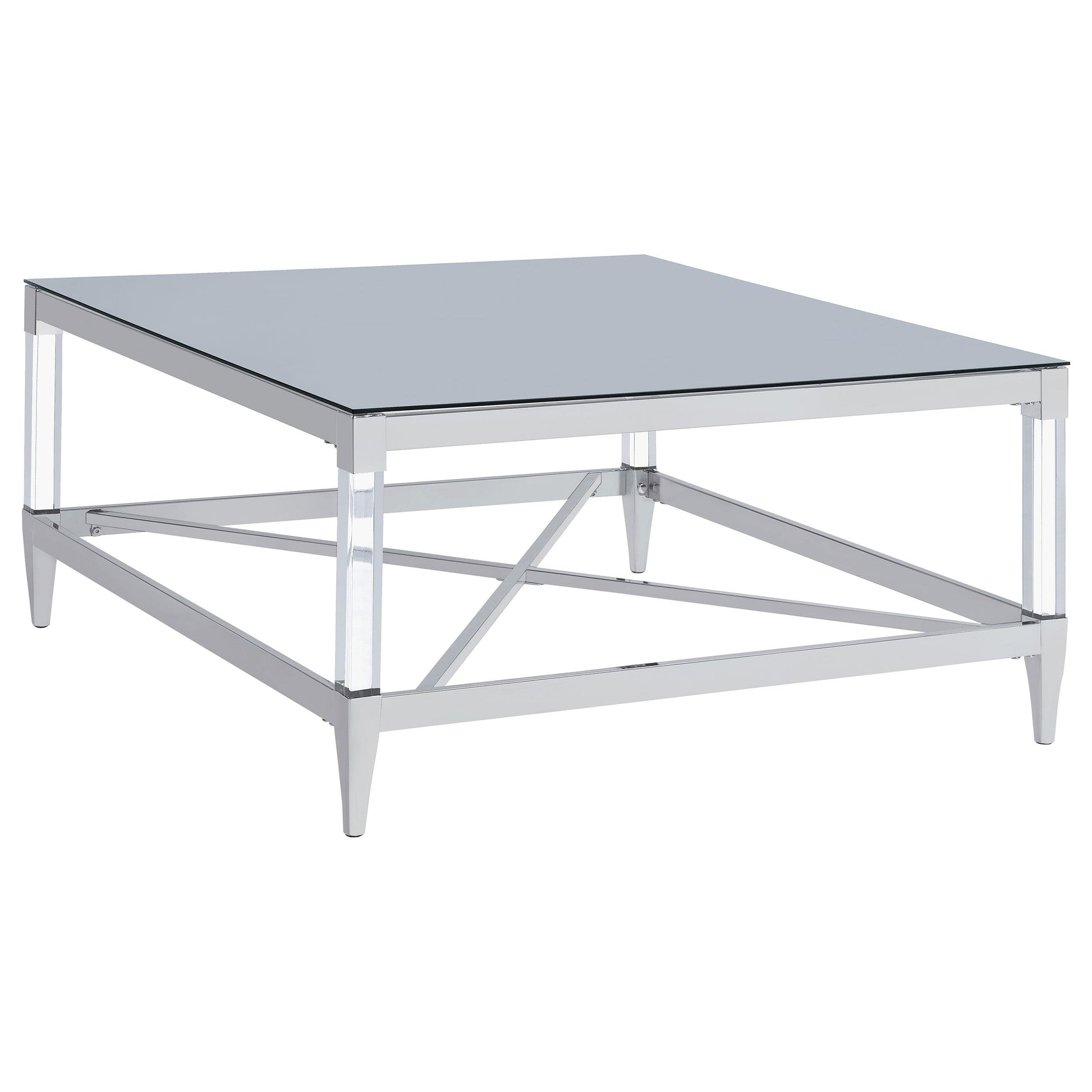  Coaster Furniture Lindley 709728 Square Tempered Mirror Acrylic Coffee Table - Chrome IMAGE 1