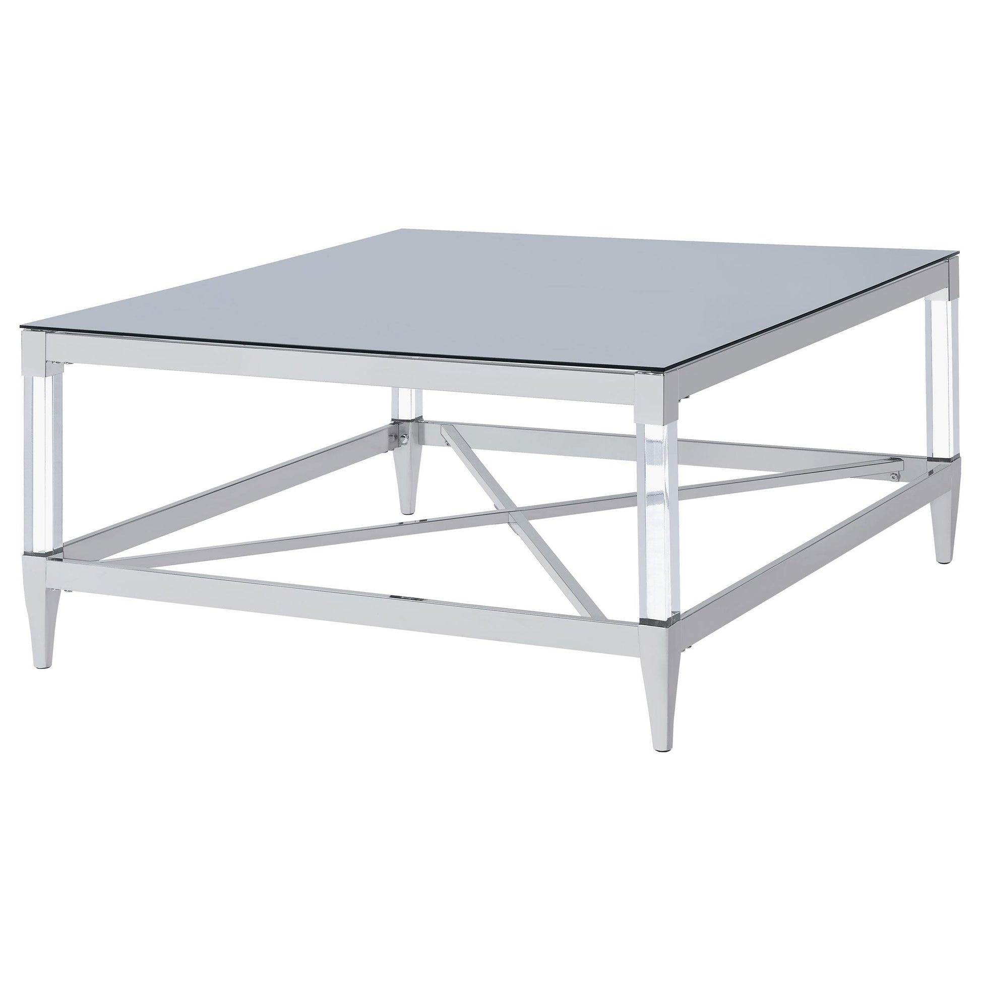  Coaster Furniture Lindley 709728 Square Tempered Mirror Acrylic Coffee Table - Chrome IMAGE 3