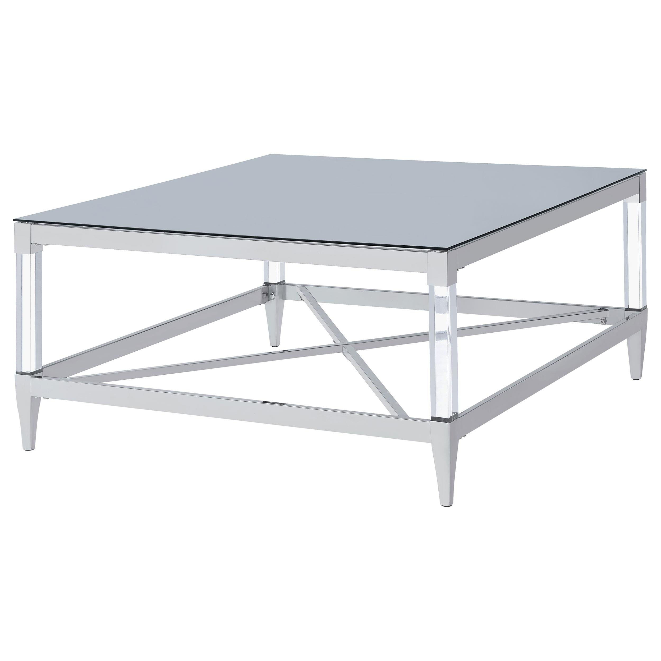  Coaster Furniture Lindley 709728 Square Tempered Mirror Acrylic Coffee Table - Chrome IMAGE 3