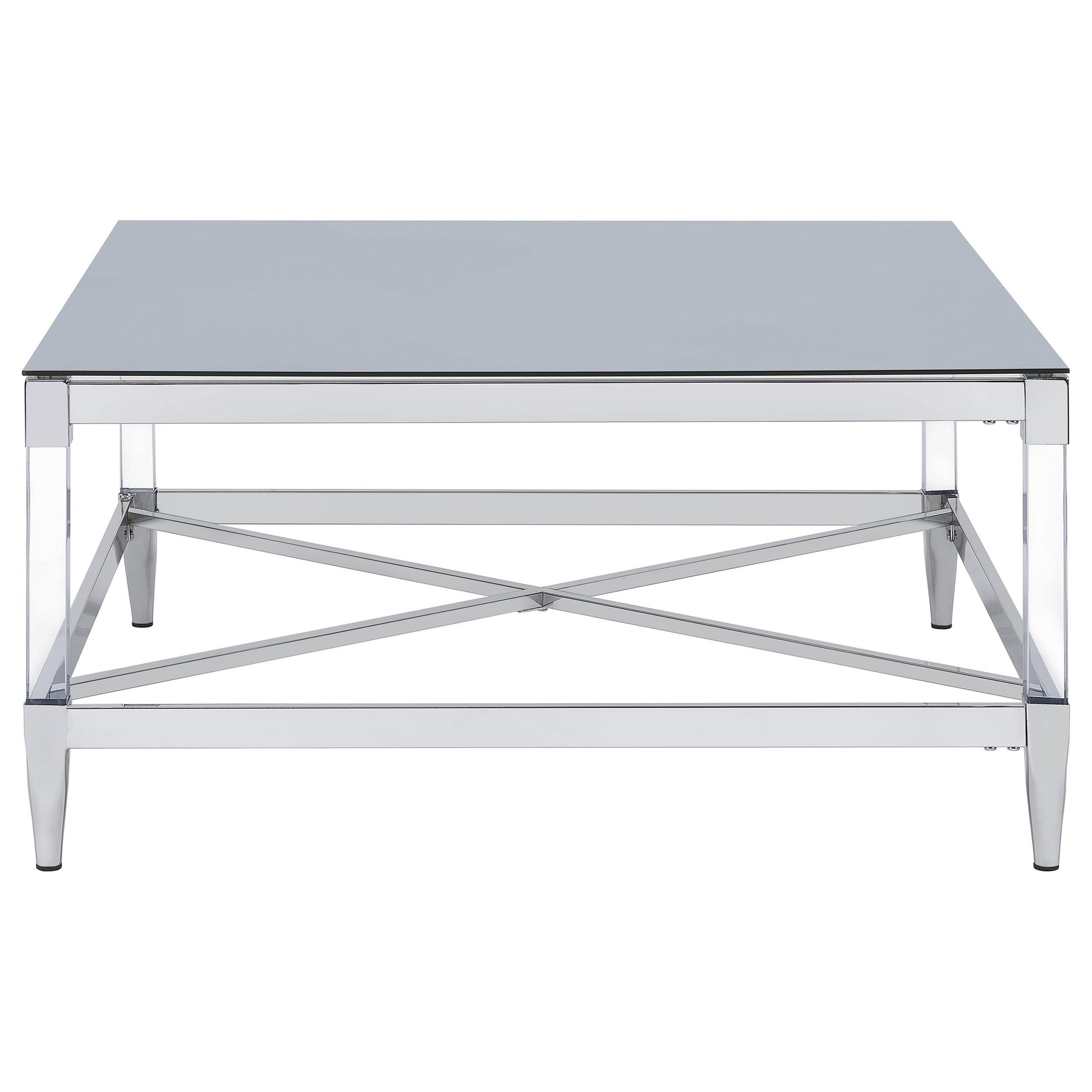  Coaster Furniture Lindley 709728 Square Tempered Mirror Acrylic Coffee Table - Chrome IMAGE 4