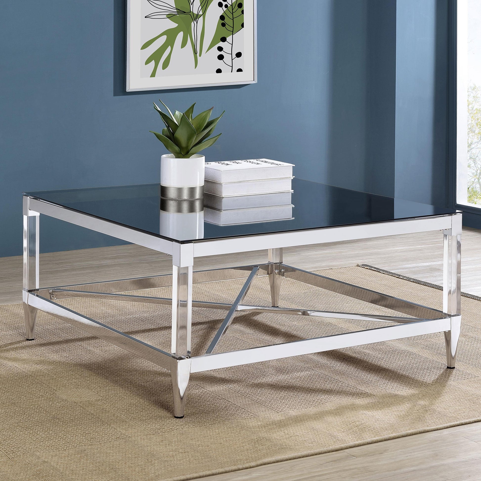  Coaster Furniture Lindley 709728 Square Tempered Mirror Acrylic Coffee Table - Chrome IMAGE 7