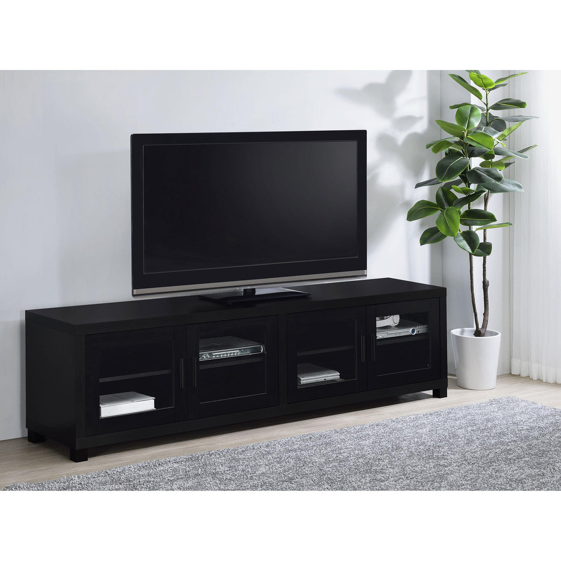  Coaster Furniture Jupiter 736303 4-door Engineered Wood 79-inch TV Stand - Black IMAGE 1