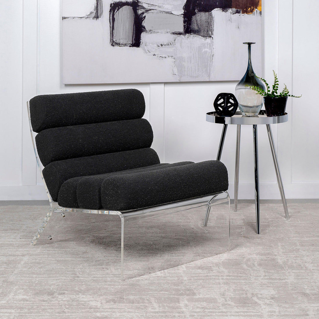  Coaster Furniture Serreta 903162 Boucle Upholstered Armless Acrylic Chair - Black IMAGE 1