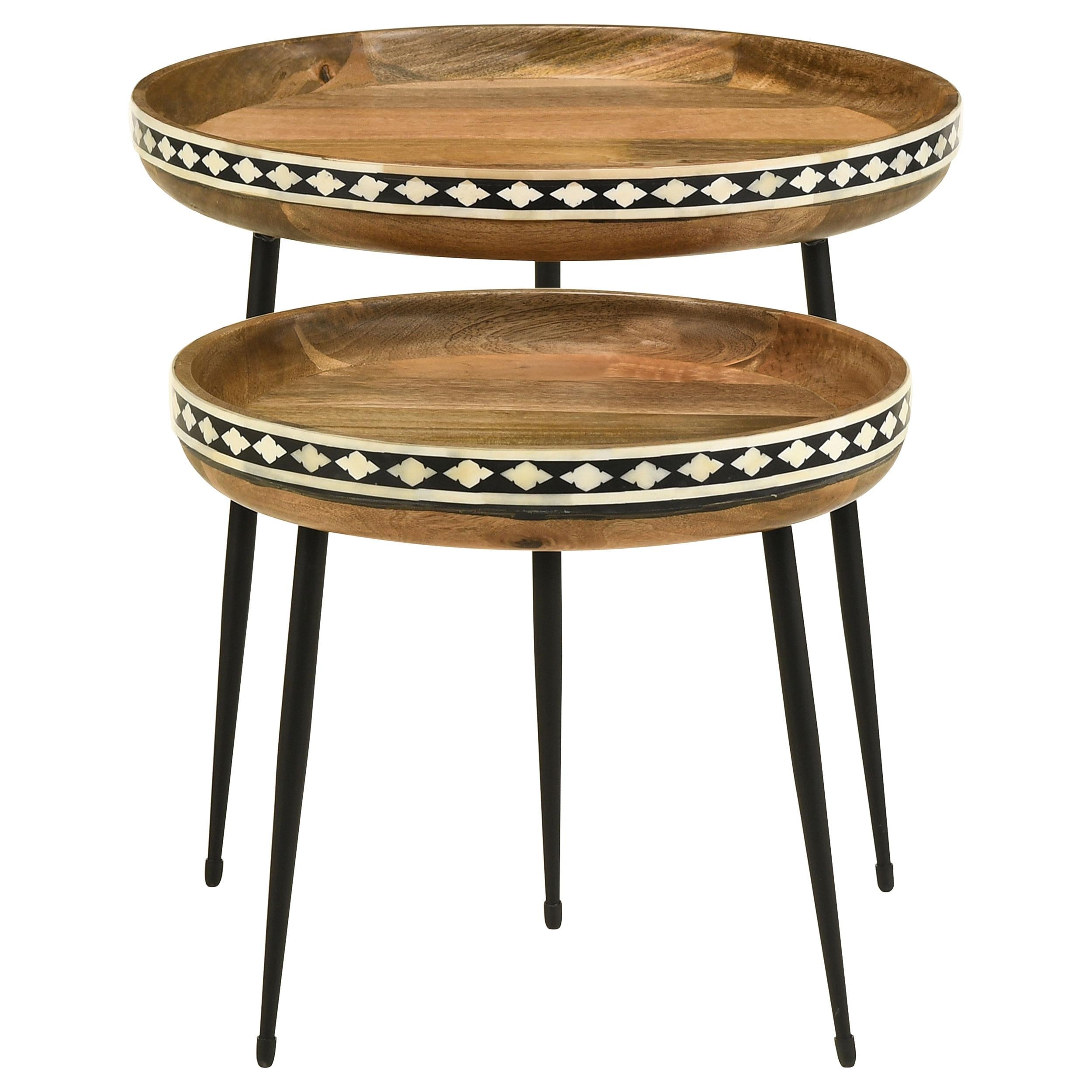  Coaster Furniture Ollie 930193 2-piece Solid Wood Bone Inlay Nesting Table - Natural IMAGE 4