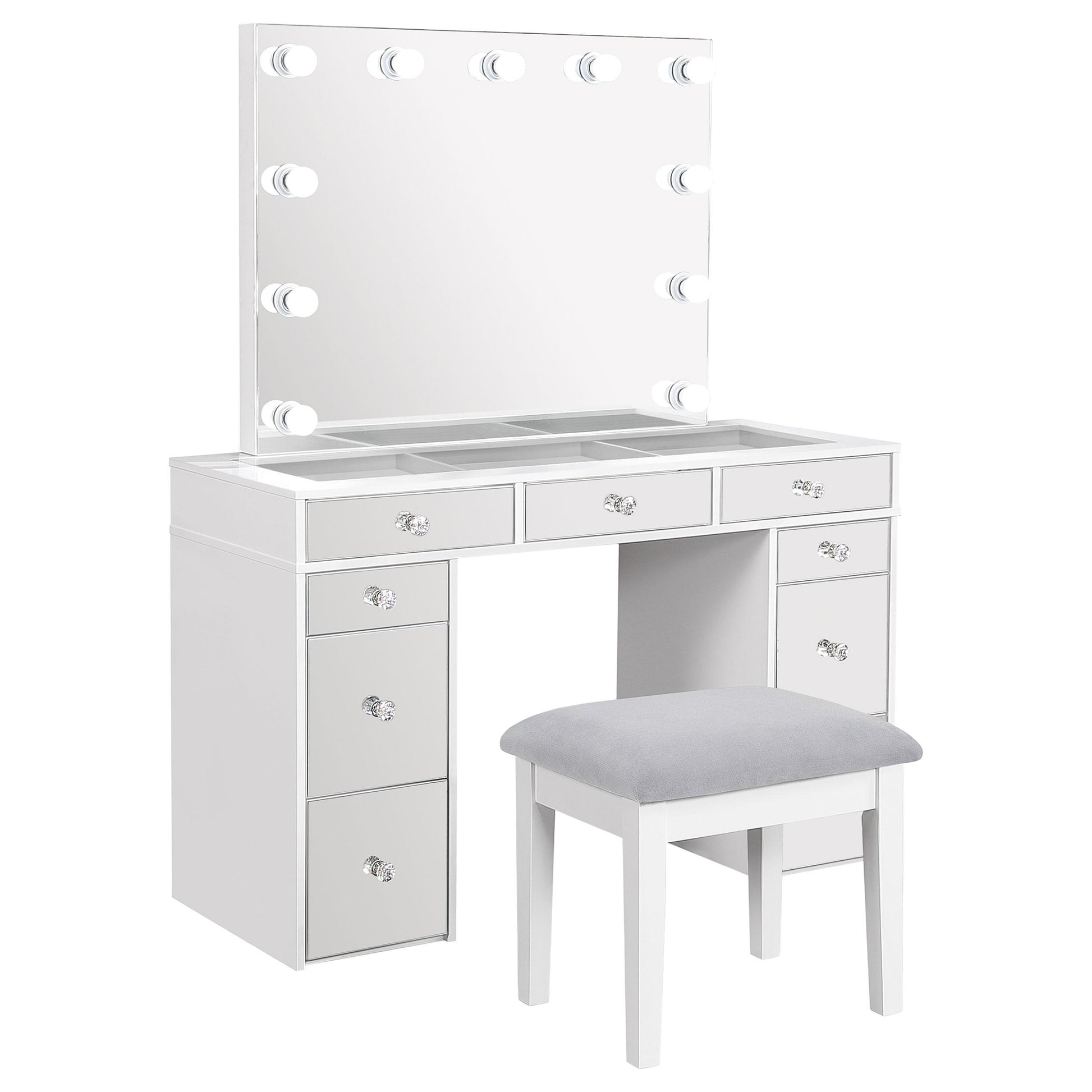  Coaster Furniture Regina 930245 Makeup Vanity Table Set with Lighting - White IMAGE 1