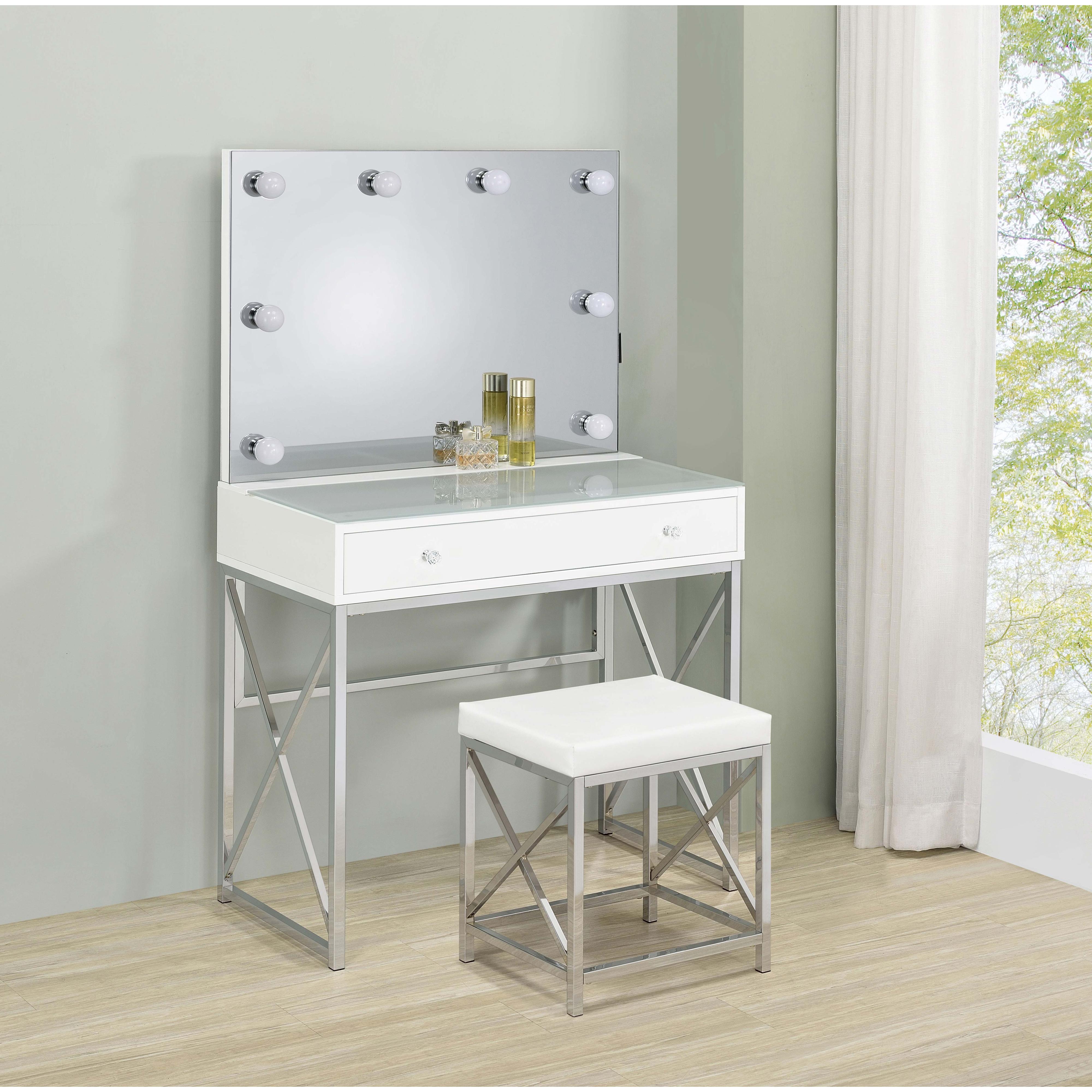  Coaster Furniture Eliza 936164 Vanity Set with Lighting & Stool - White and Chrome IMAGE 2
