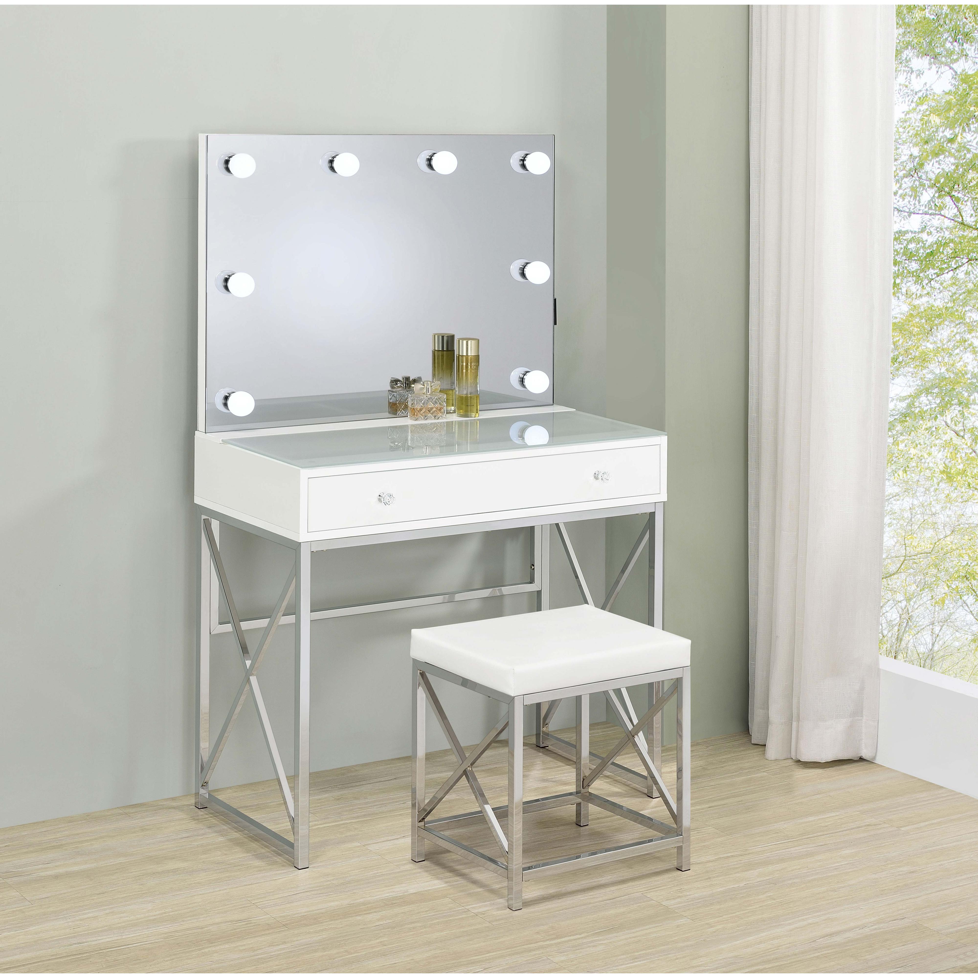  Coaster Furniture Eliza 936164 Vanity Set with Lighting & Stool - White and Chrome IMAGE 3
