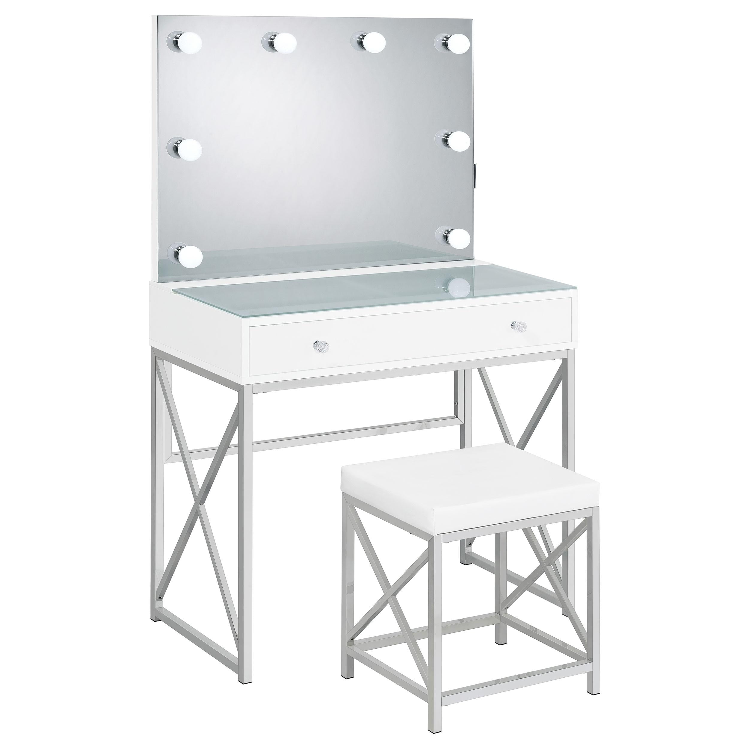  Coaster Furniture Eliza 936164 Vanity Set with Lighting & Stool - White and Chrome IMAGE 4