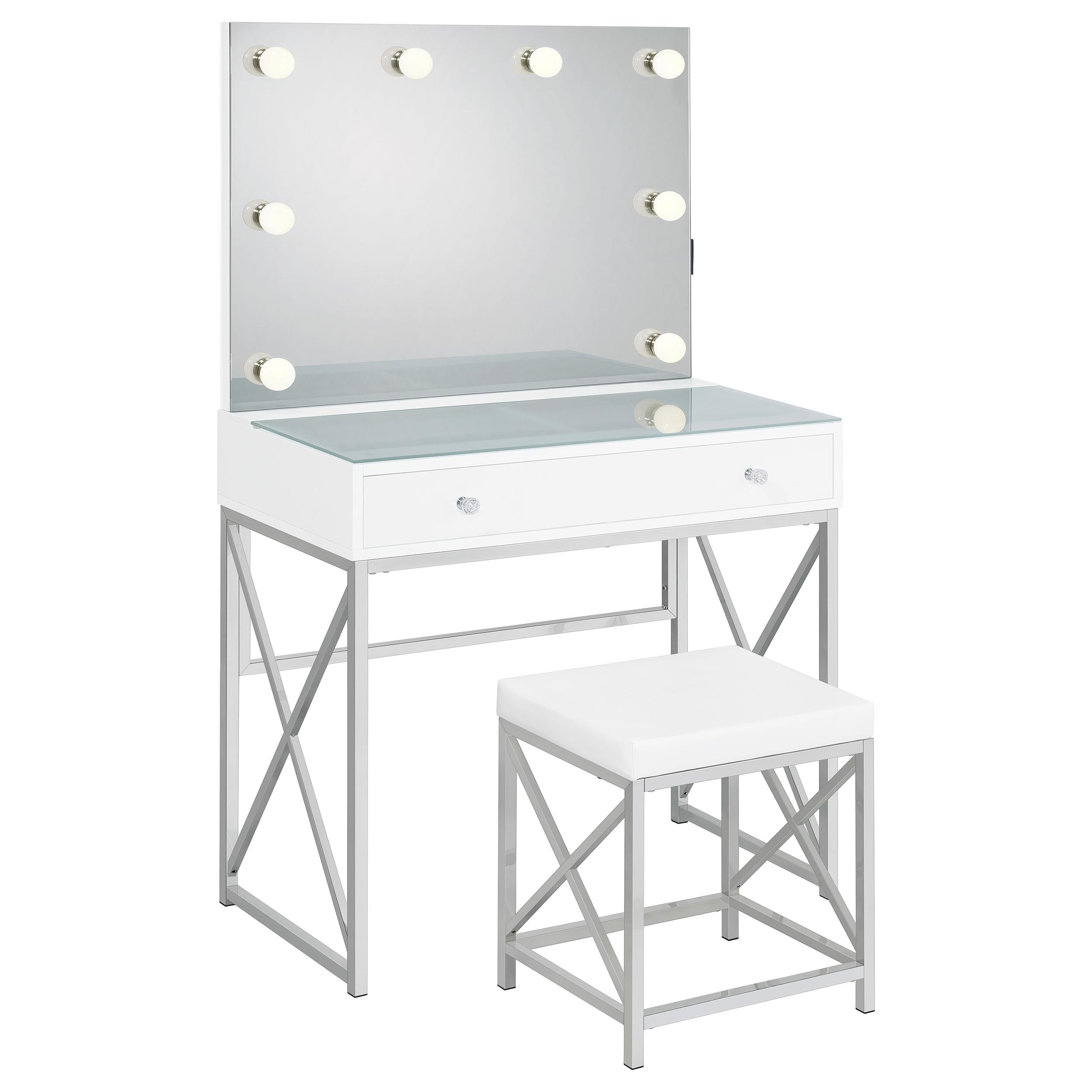  Coaster Furniture Eliza 936164 Vanity Set with Lighting & Stool - White and Chrome IMAGE 5