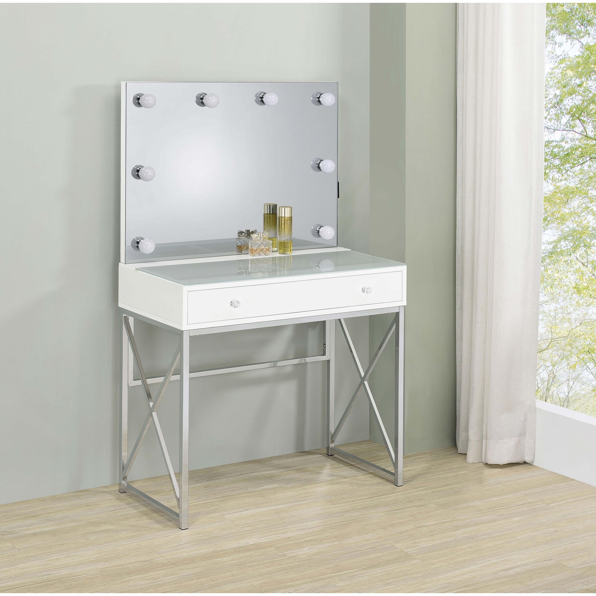  Coaster Furniture Eliza 936164 Vanity Set with Lighting & Stool - White and Chrome IMAGE 6