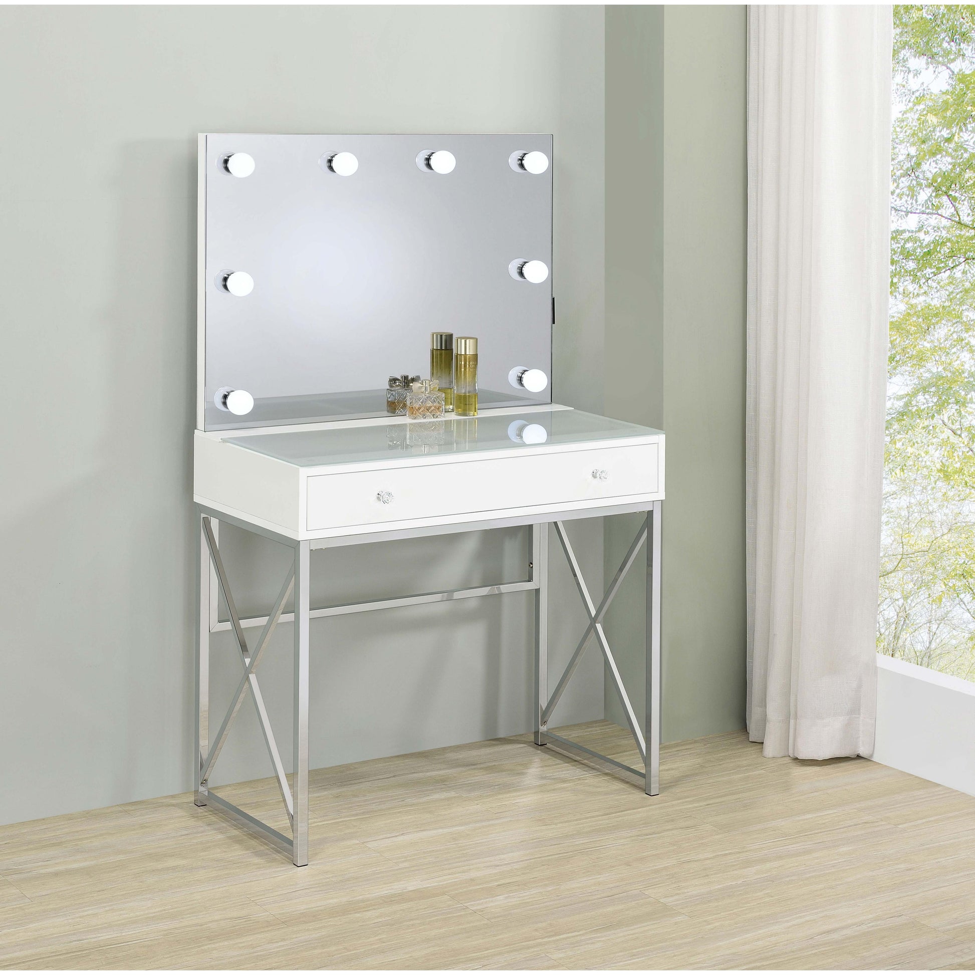  Coaster Furniture Eliza 936164 Vanity Set with Lighting & Stool - White and Chrome IMAGE 7