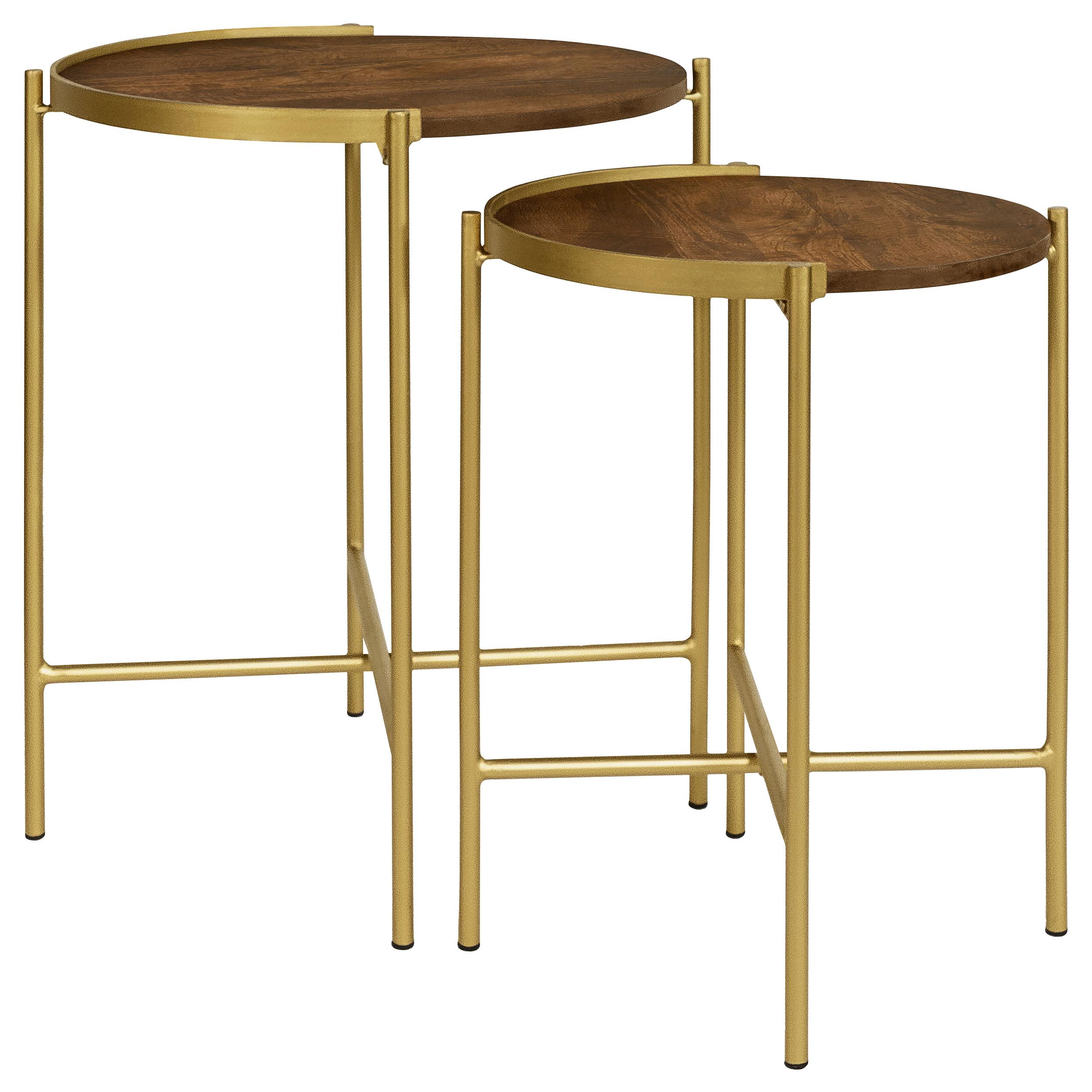  Coaster Furniture Malka 936168 2-piece Round Wood Nesting Table - Dark Brown and Gold IMAGE 1