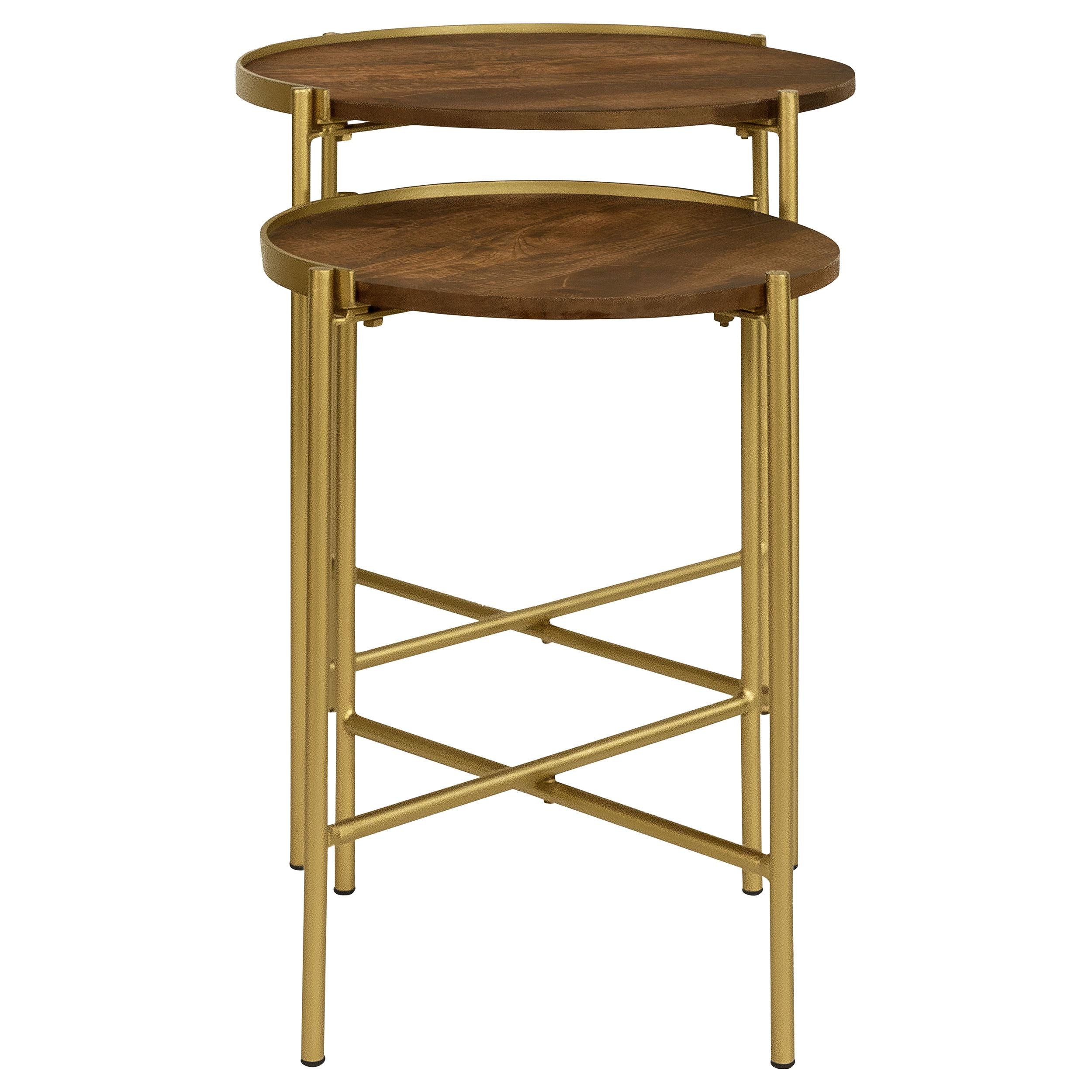  Coaster Furniture Malka 936168 2-piece Round Wood Nesting Table - Dark Brown and Gold IMAGE 5