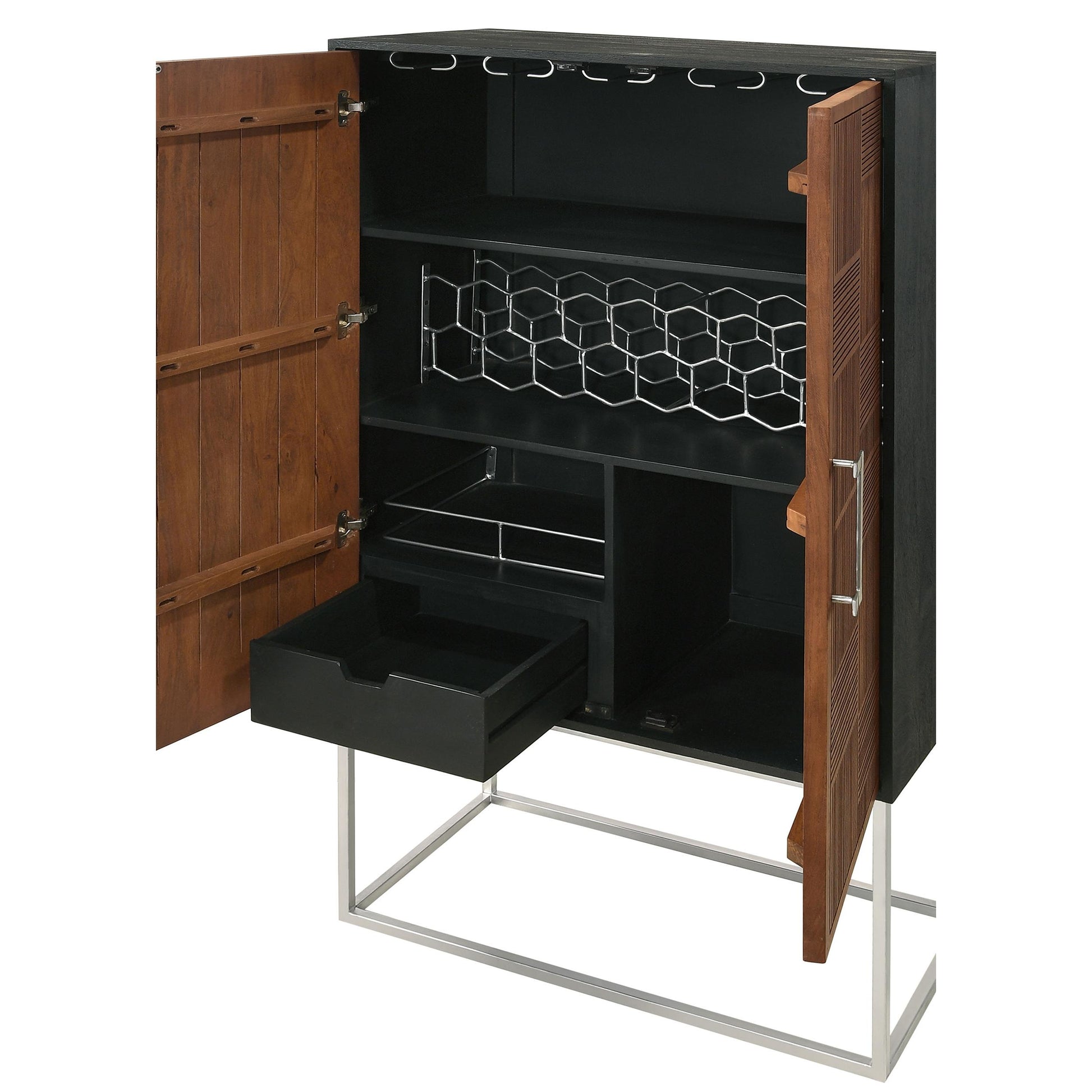 Coaster Furniture Borman 950318 2-door Home Bar Cabinet Wine Storage - Walnut and Black IMAGE 10