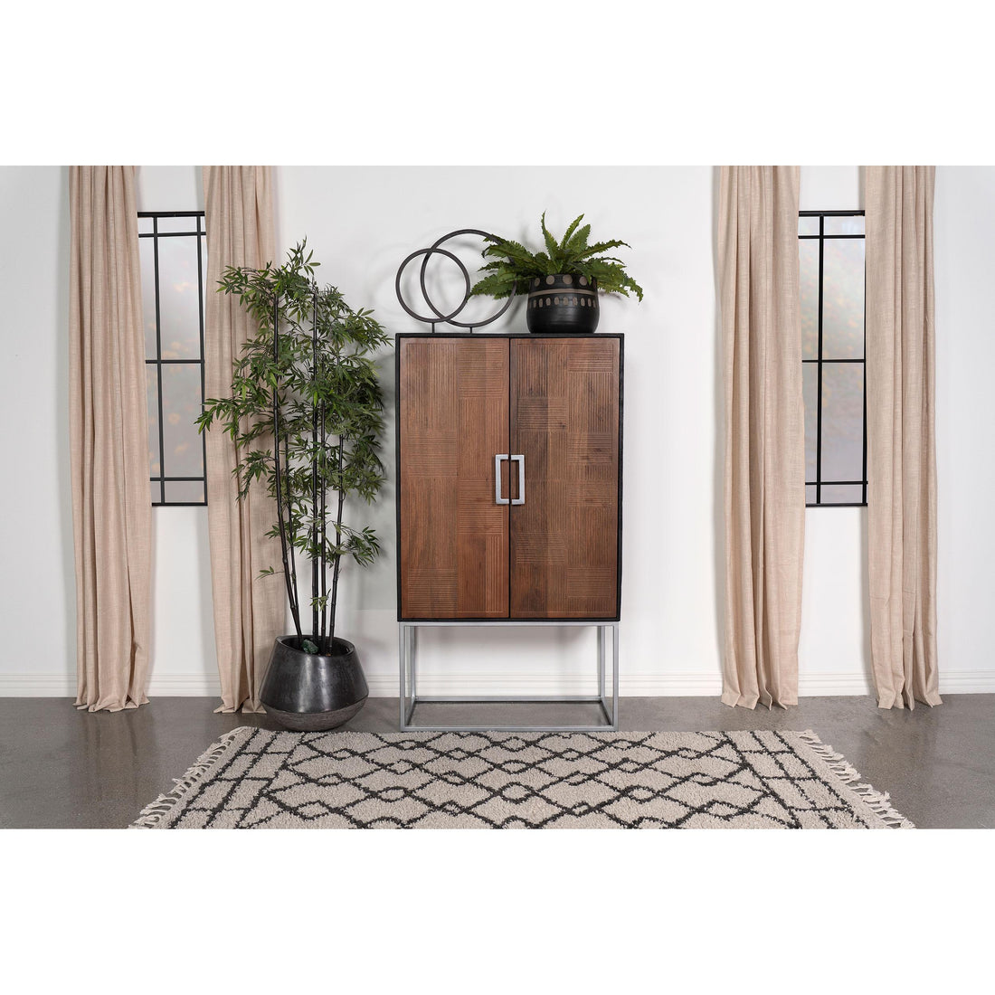  Coaster Furniture Borman 950318 2-door Home Bar Cabinet Wine Storage - Walnut and Black IMAGE 1