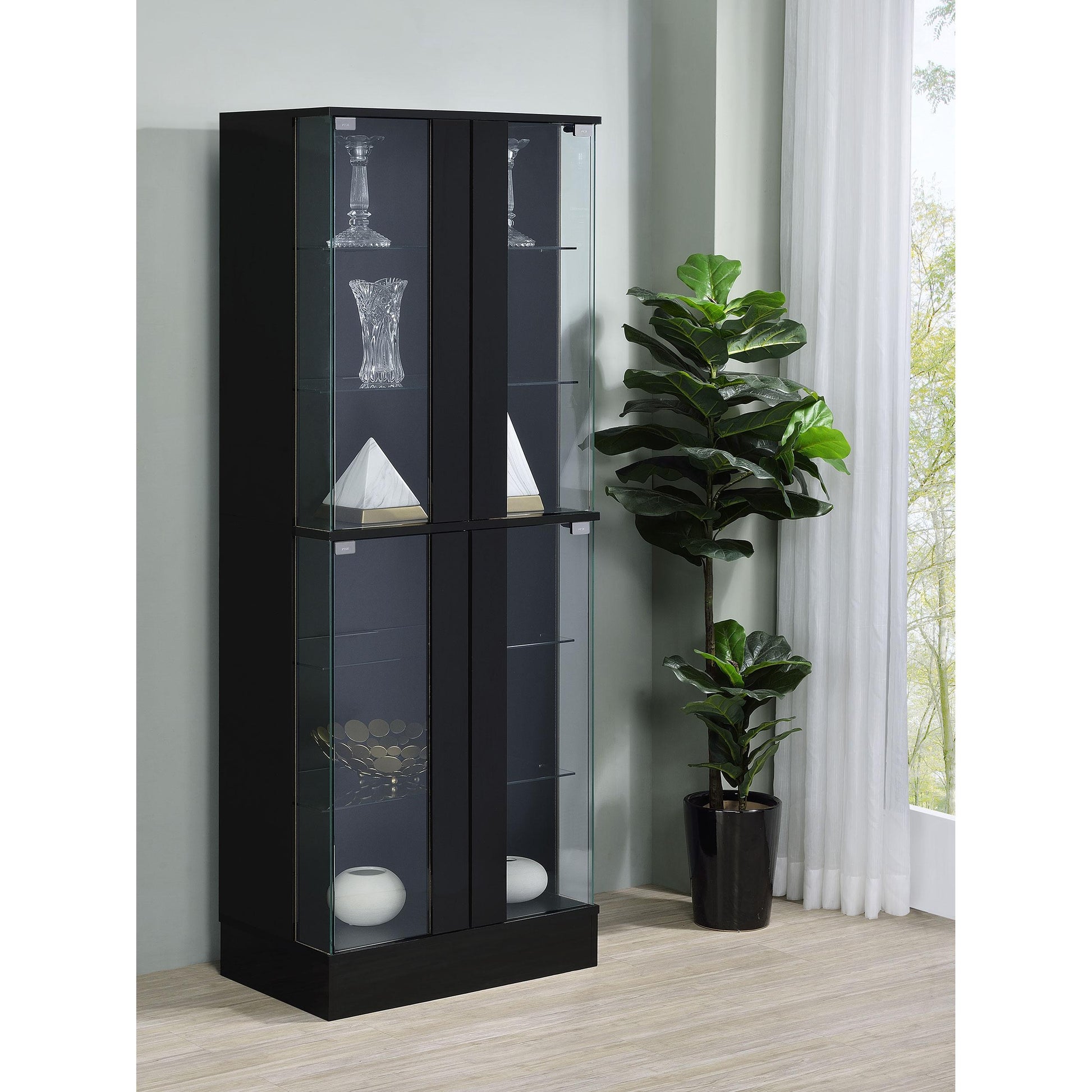  Coaster Furniture Cabra 950398 4-door LED Curio Display Cabinet - Black High Gloss IMAGE 2