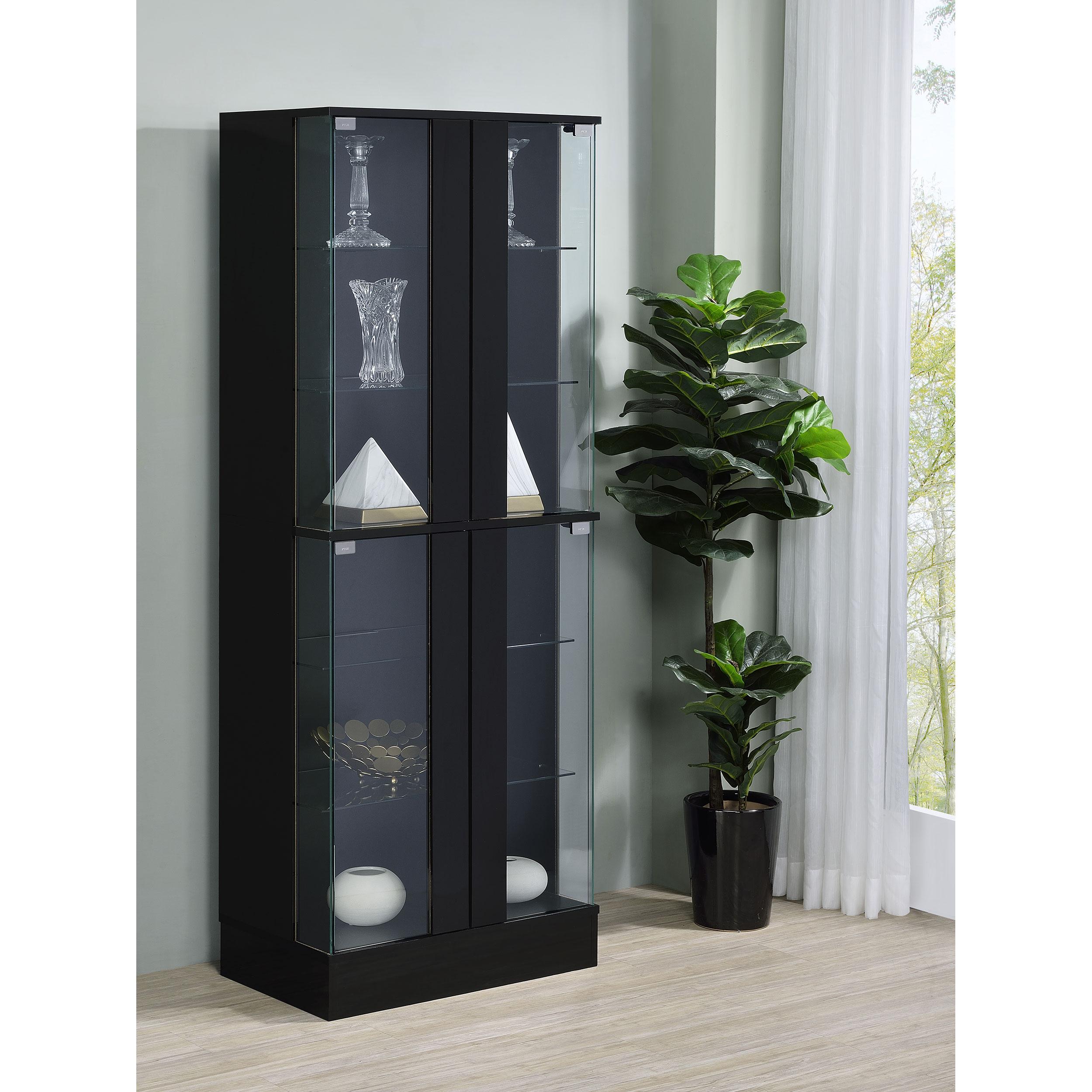  Coaster Furniture Cabra 950398 4-door LED Curio Display Cabinet - Black High Gloss IMAGE 2