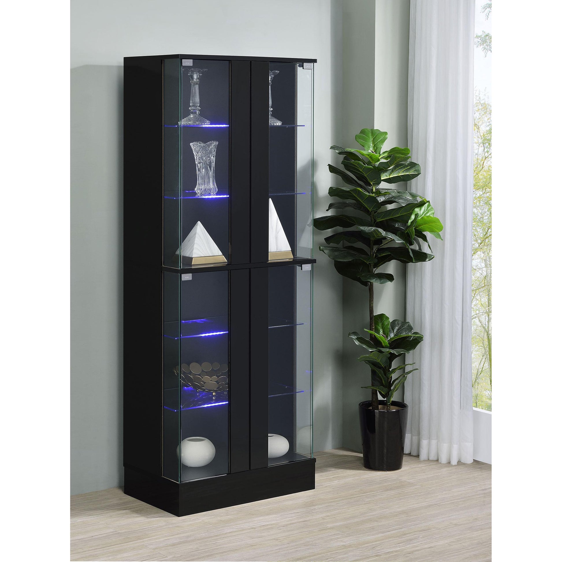  Coaster Furniture Cabra 950398 4-door LED Curio Display Cabinet - Black High Gloss IMAGE 3