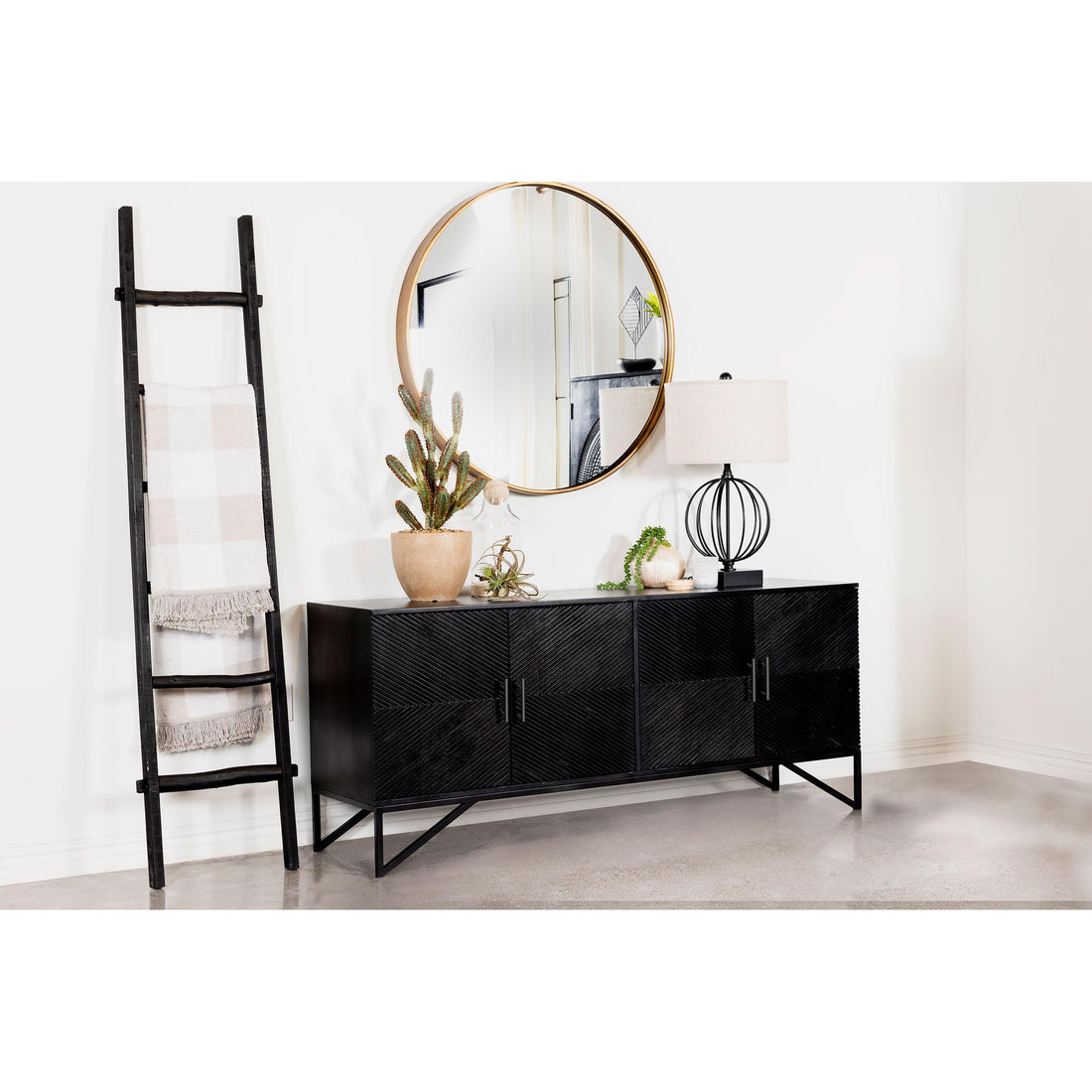  Coaster Furniture Riddell 959631 4-door Wood Reeding Accent Cabinet - Matte Black IMAGE 1
