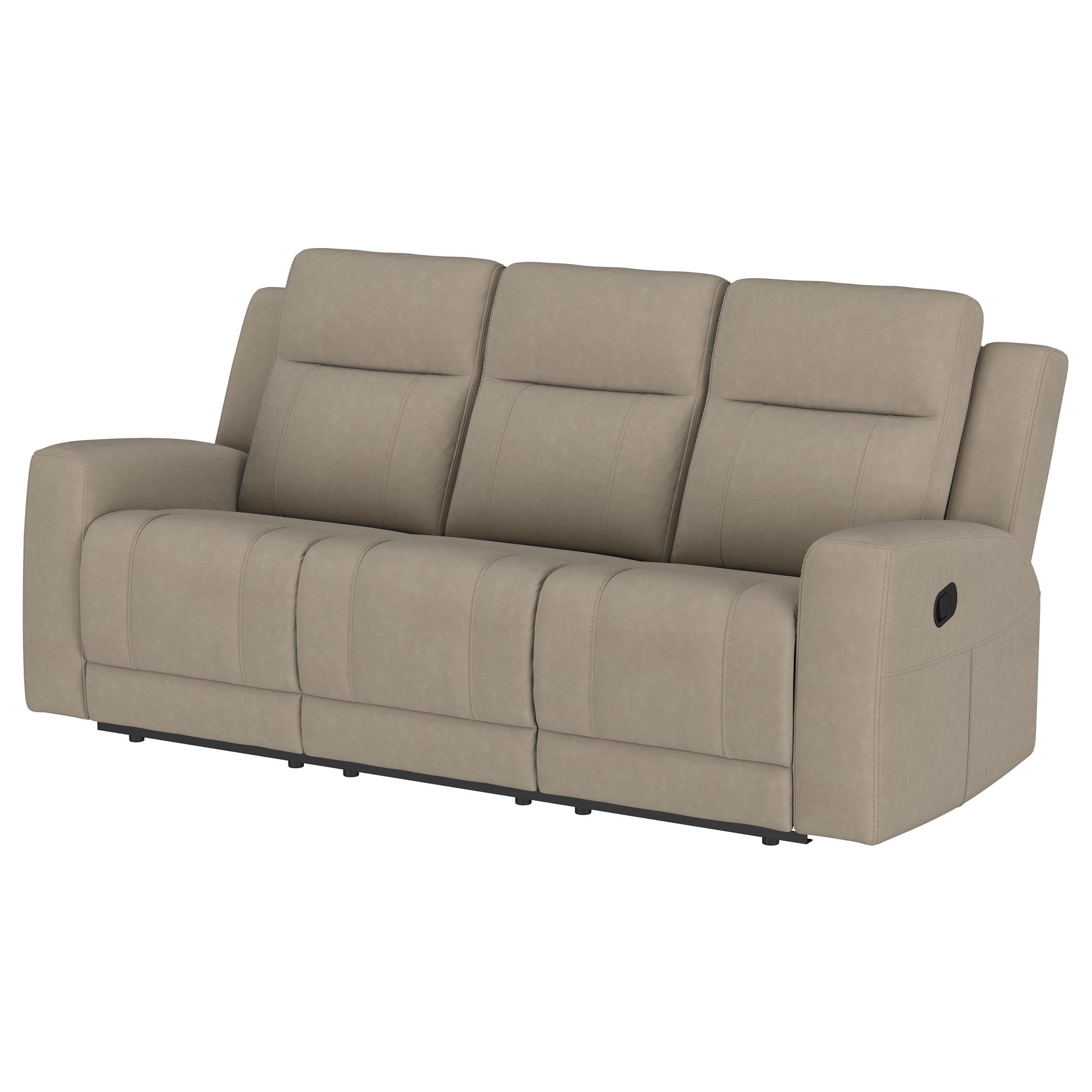  Coaster Furniture Brentwood 610281 Upholstered Motion Reclining Sofa - Taupe IMAGE 3
