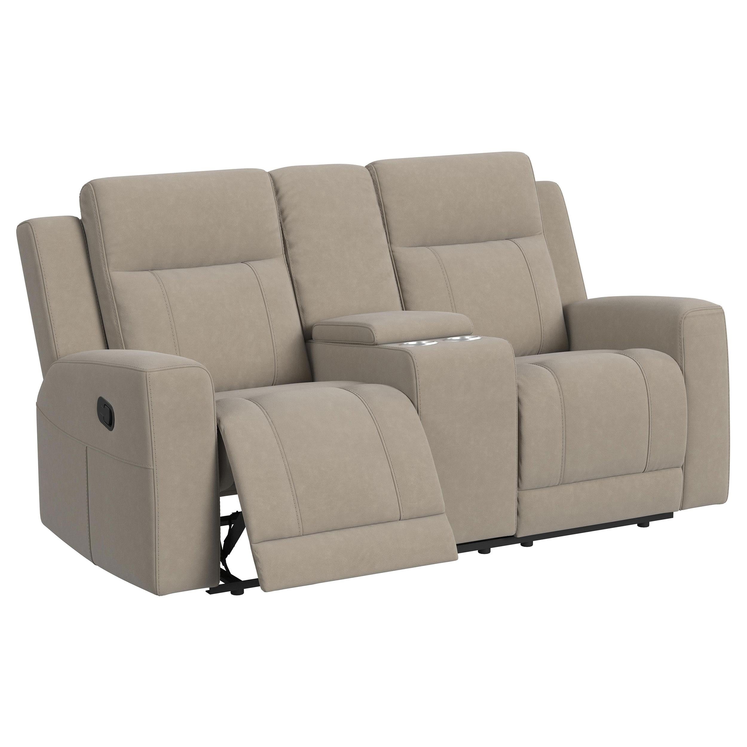  Coaster Furniture Brentwood 610282 Upholstered Motion Reclining Loveseat - Taupe IMAGE 2