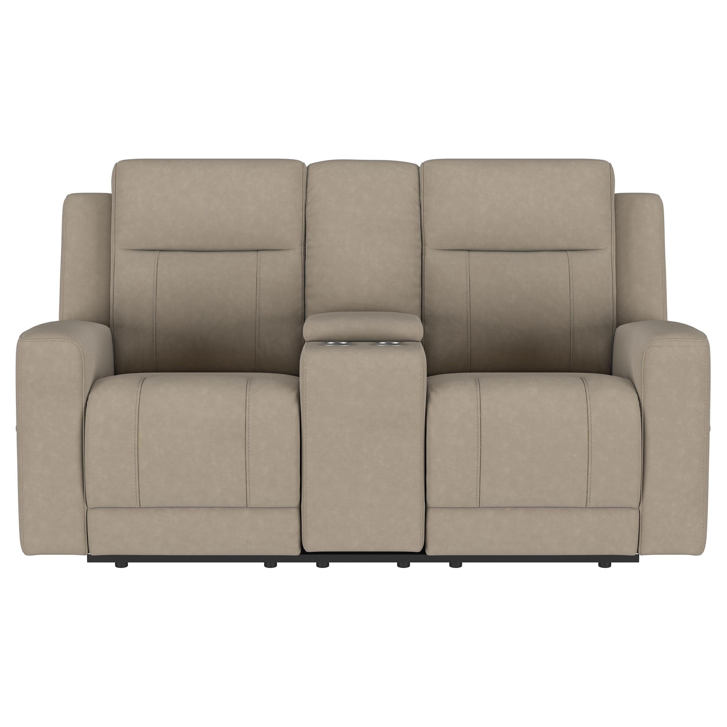  Coaster Furniture Brentwood 610282 Upholstered Motion Reclining Loveseat - Taupe IMAGE 3