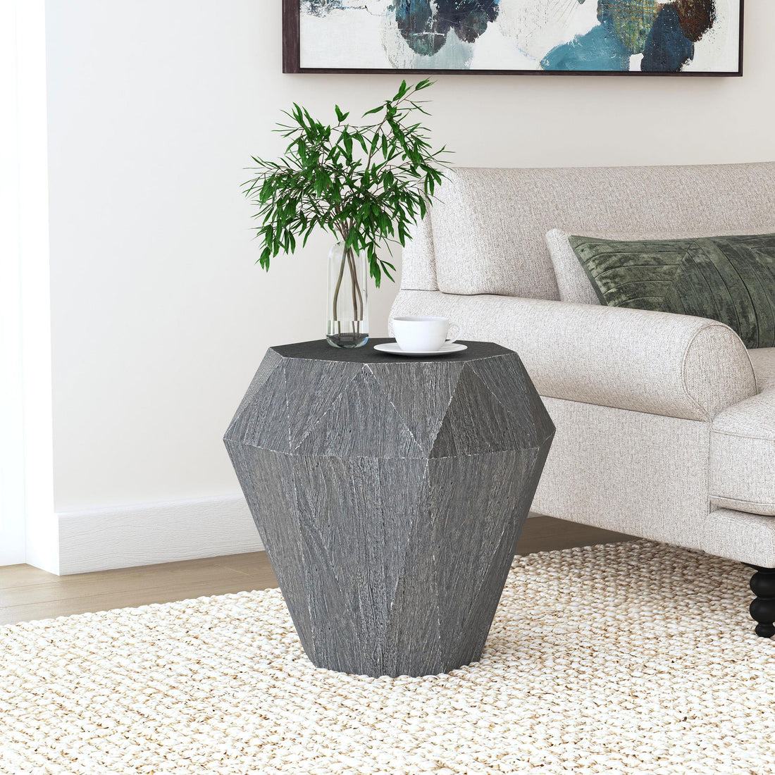  Coaster Furniture Jacinto 931159 Octagonal Solid Mango Wood Side Table - Grey IMAGE 1