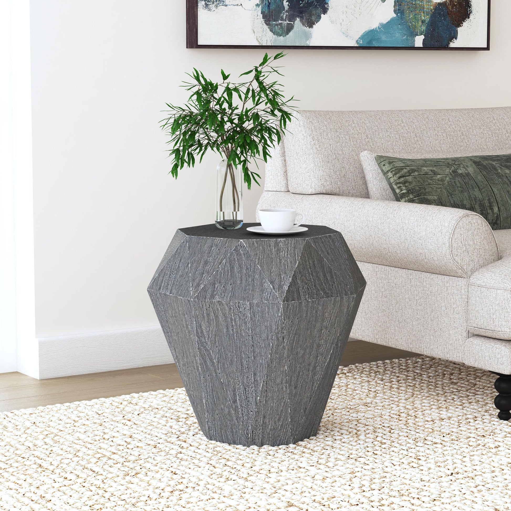  Coaster Furniture Jacinto 931159 Octagonal Solid Mango Wood Side Table - Grey IMAGE 2