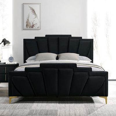  Color_Black/gold  Size_Queen  -- Florizel Upholstered Bed IMAGE 1
