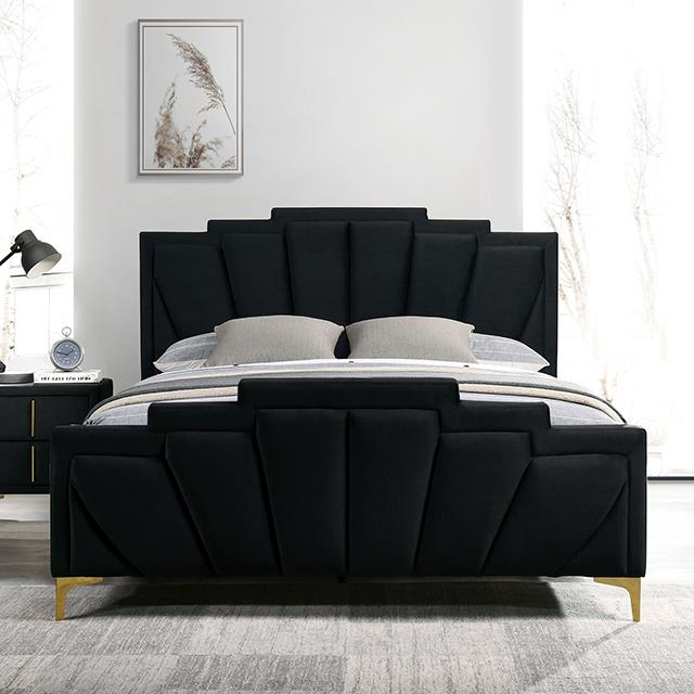  Color_Black/gold  Size_Queen  -- Florizel Upholstered Bed IMAGE 1