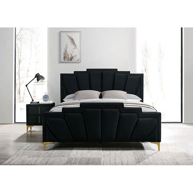  Color_Black/gold  Size_Queen  -- Florizel Upholstered Bed IMAGE 2