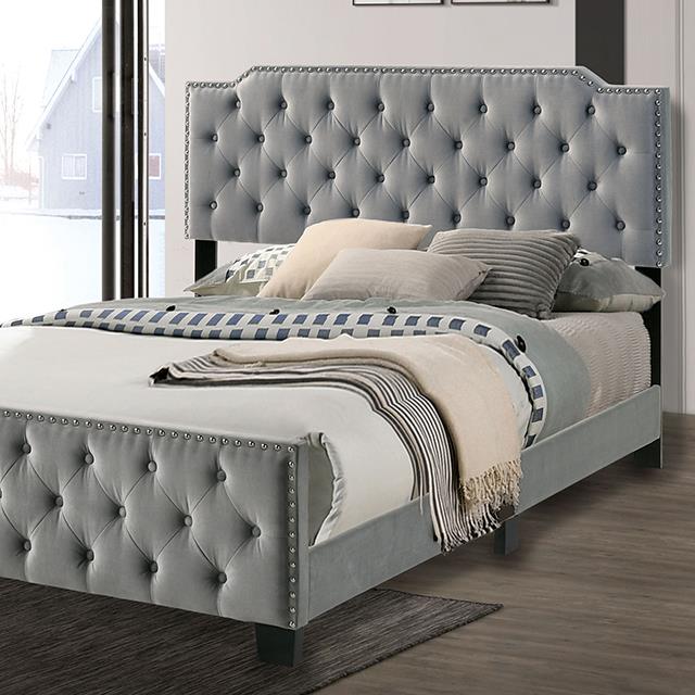  Color_Grey  Size_King  -- Charlize King Upholstered Platform Bed IMAGE 1