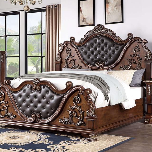  Color_Brown Cherry  Size_California King  -- Furniture of America Esparanza Upholstered Panel Bed IMAGE 1