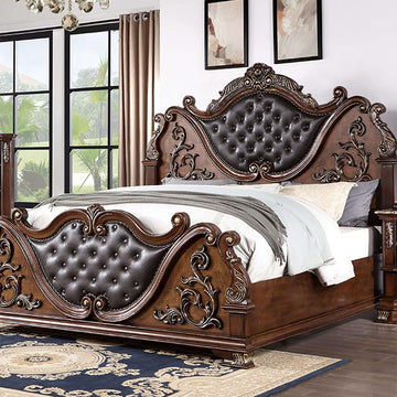  Color_Brown Cherry  Size_California King  -- Furniture of America Esparanza Upholstered Panel Bed IMAGE 1