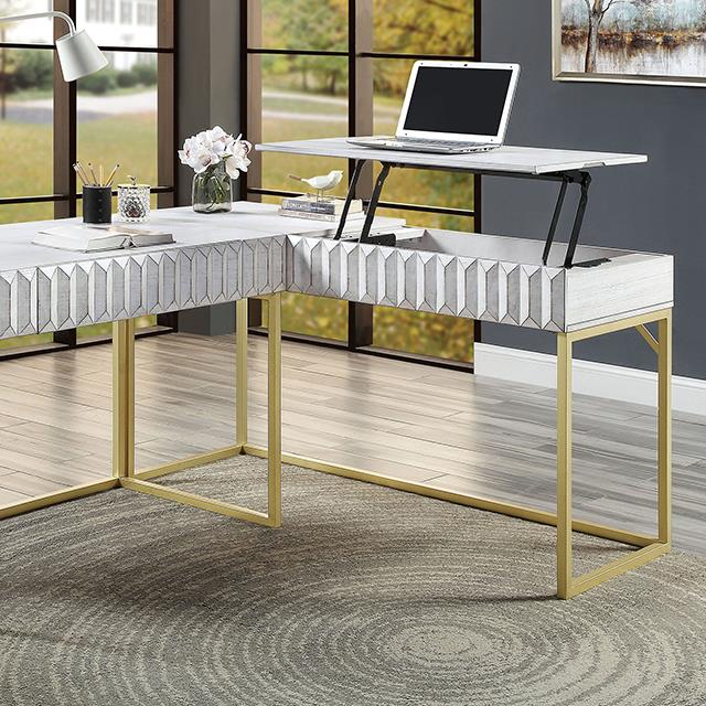  Furniture of America Freiburg CM-DK406WH-PK Corner Desk IMAGE 1