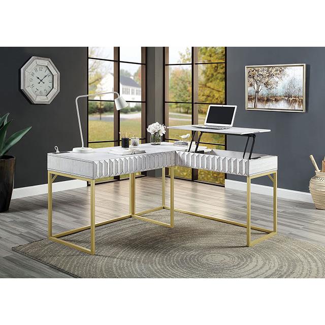  Furniture of America Freiburg CM-DK406WH-PK Corner Desk IMAGE 1