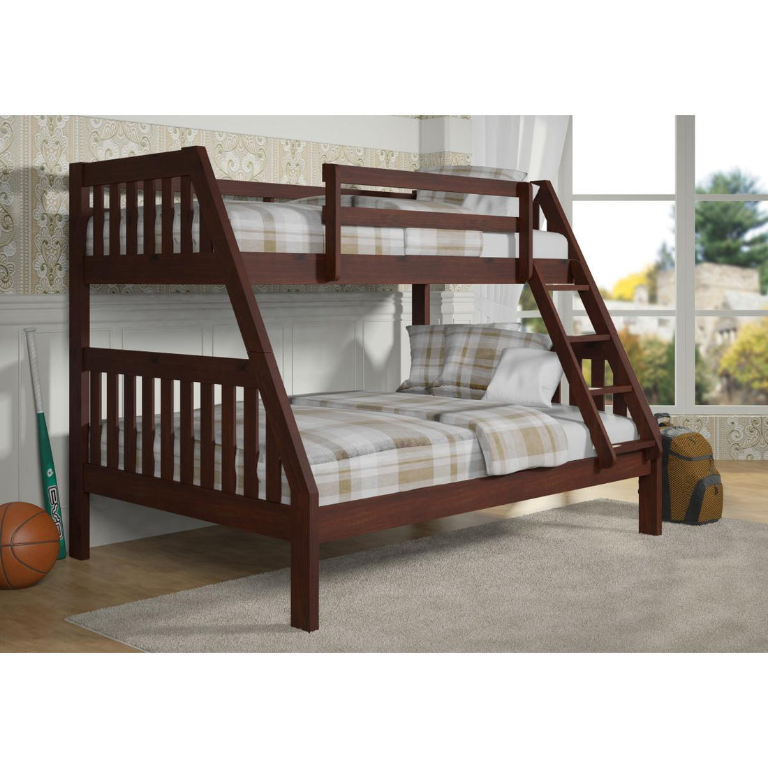  Donco Trading Company Mission 1018-3TFCP Twin over Full Bunk Bed - Cappuccino IMAGE 1