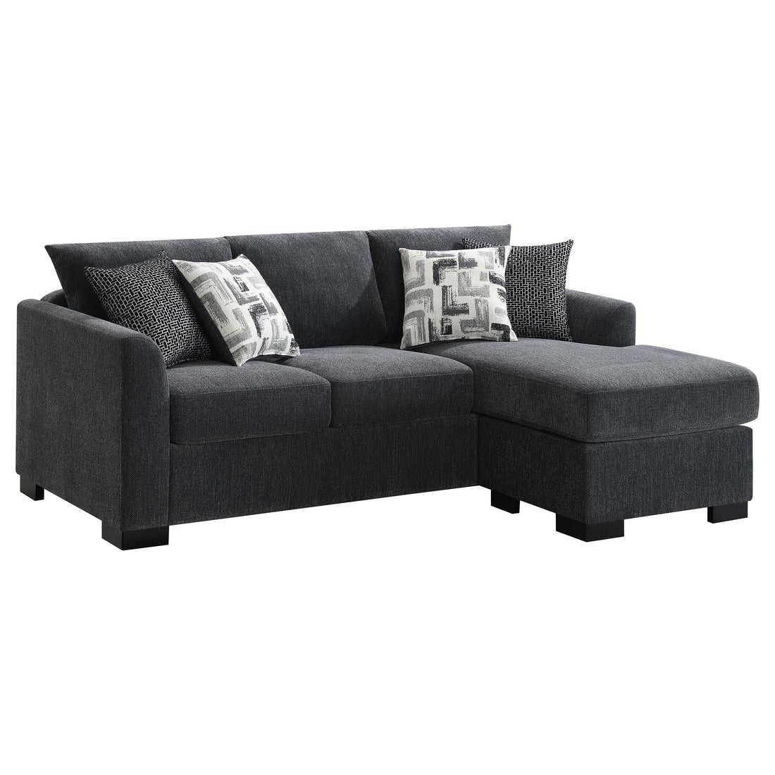  Coaster Furniture Storey 504777 Upholstered Sleeper Sectional Chaise Sofa - Dark Grey IMAGE 1
