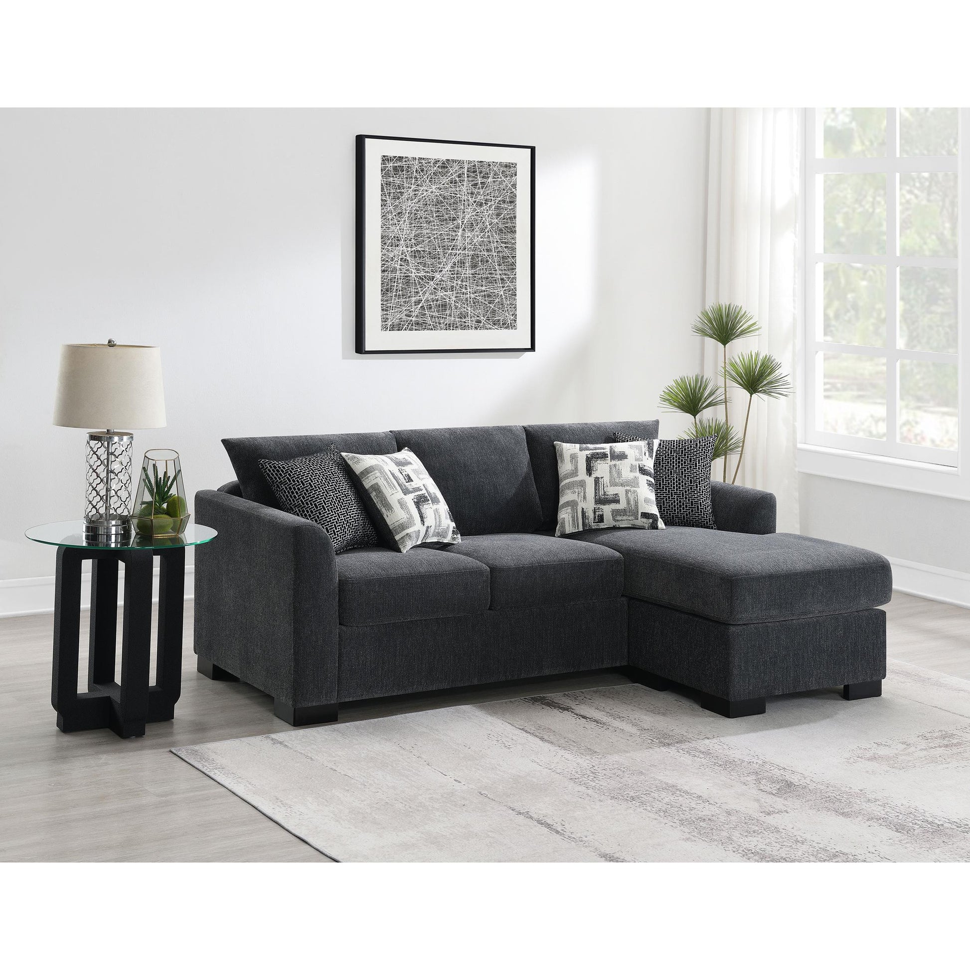  Coaster Furniture Storey 504777 Upholstered Sleeper Sectional Chaise Sofa - Dark Grey IMAGE 14