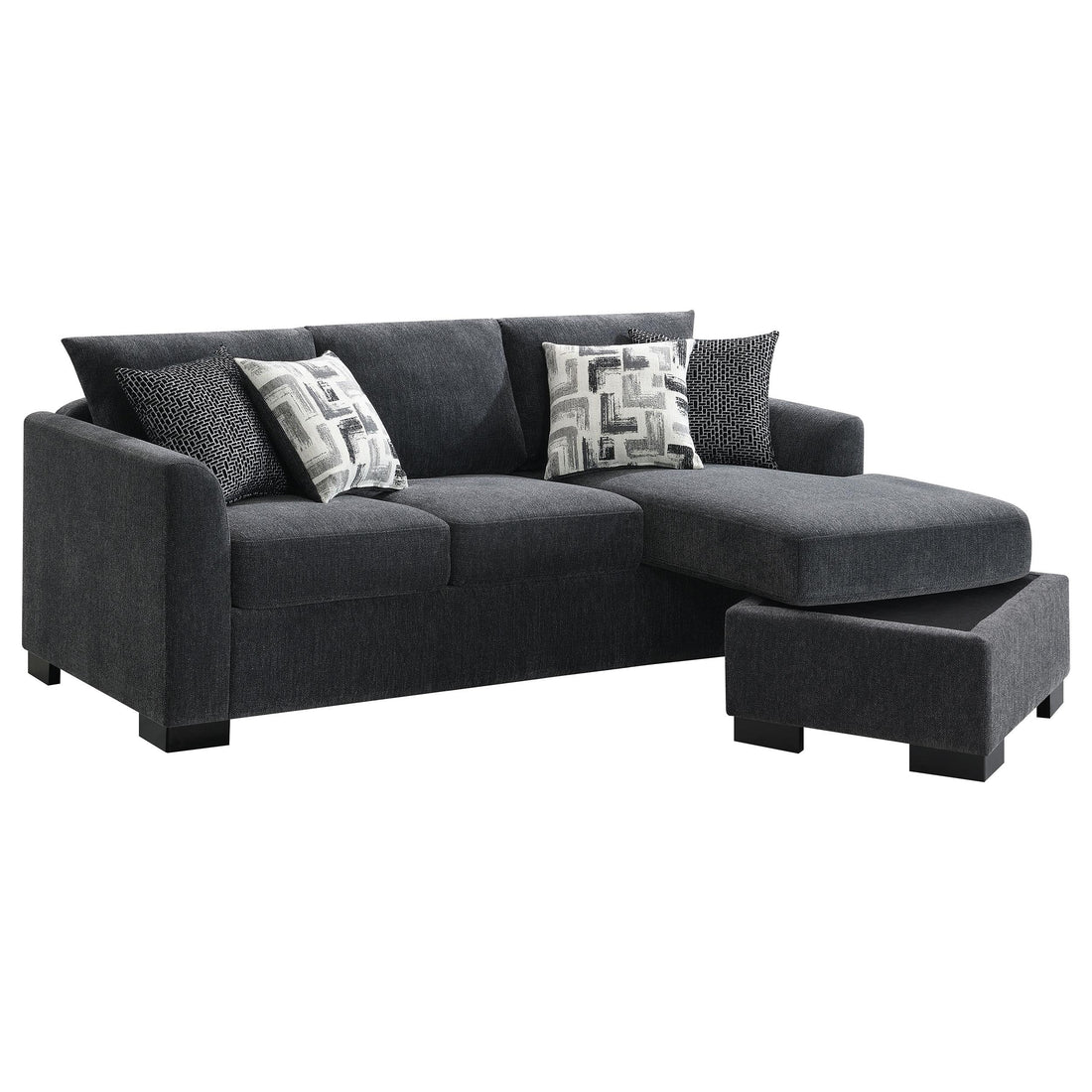  Coaster Furniture Storey 504777 Upholstered Sleeper Sectional Chaise Sofa - Dark Grey IMAGE 1