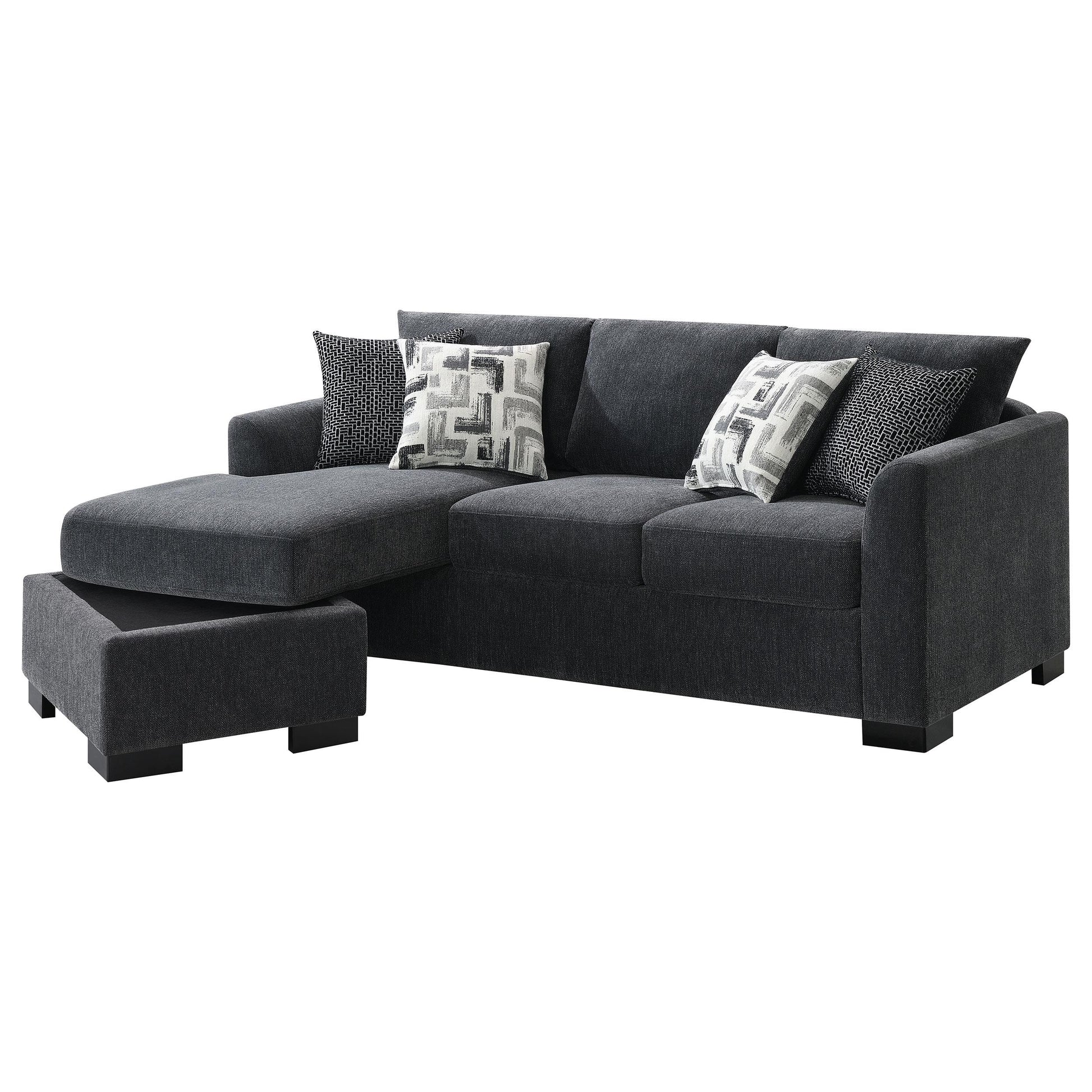  Coaster Furniture Storey 504777 Upholstered Sleeper Sectional Chaise Sofa - Dark Grey IMAGE 5