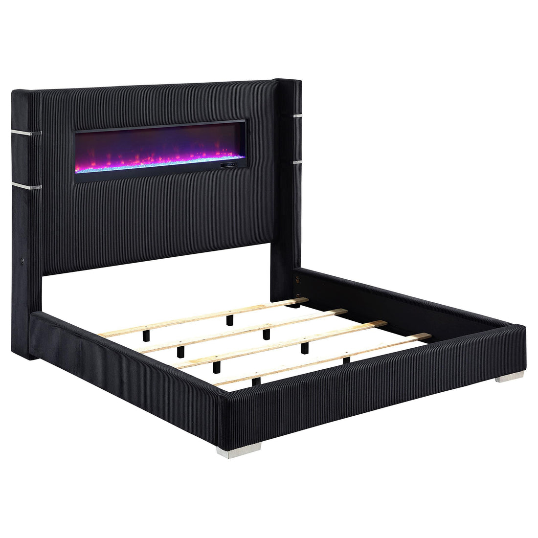  Coaster Furniture Tisdall 306031KE Upholstered Eastern King Flame Visualizer Bed - Black IMAGE 1