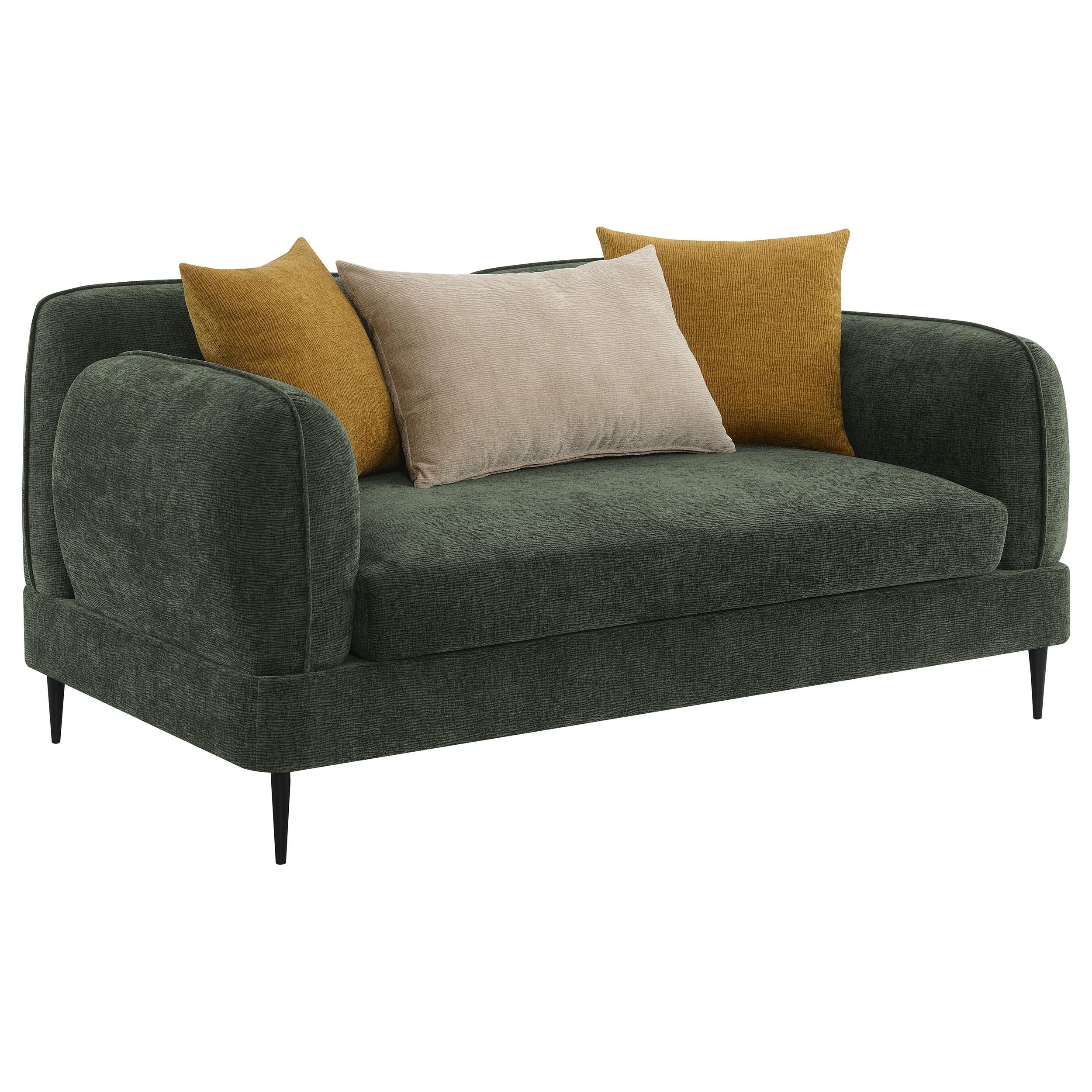  Coaster Furniture Jade 509132 Chenille Upholstered Modern Track Arm Loveseat - Green IMAGE 1