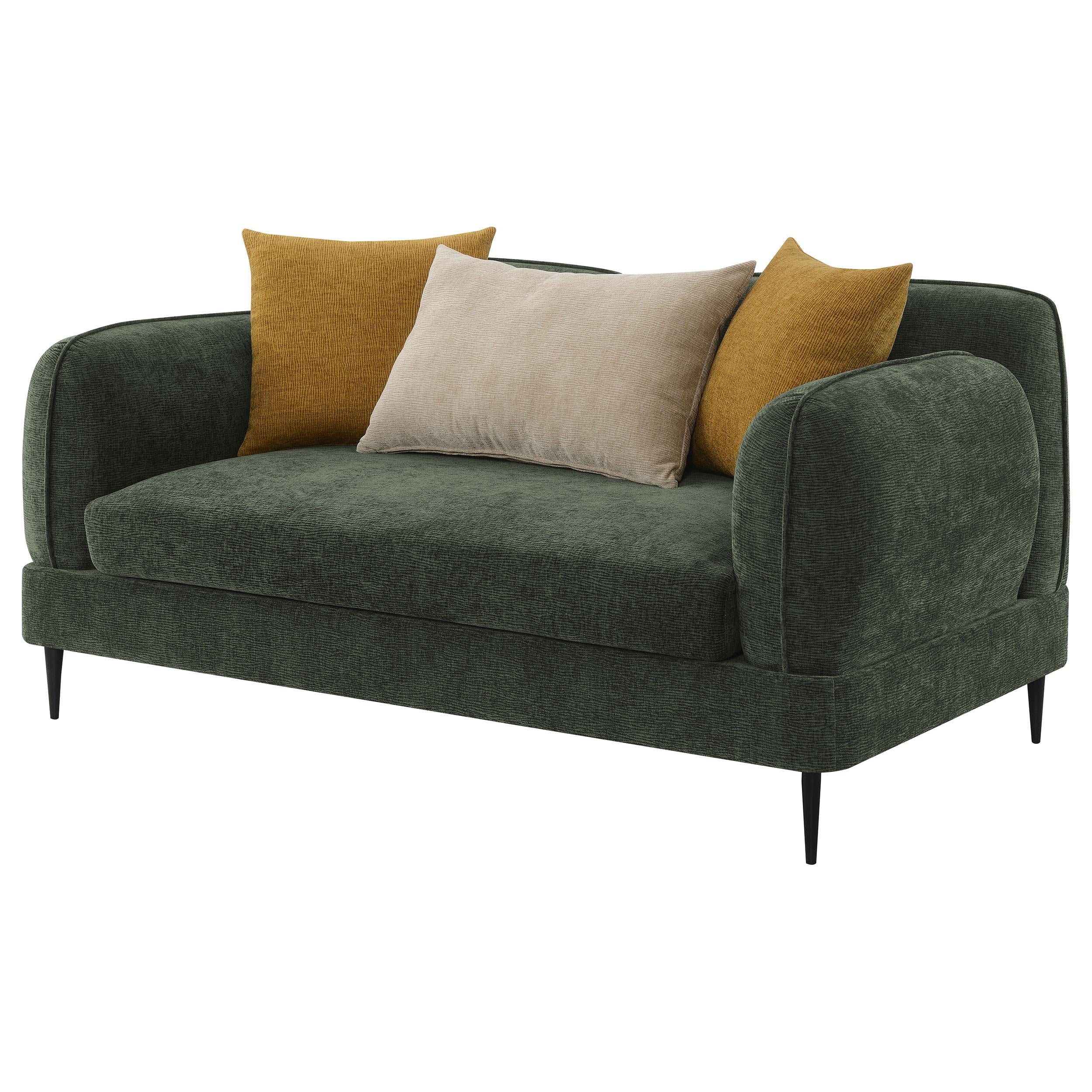  Coaster Furniture Jade 509132 Chenille Upholstered Modern Track Arm Loveseat - Green IMAGE 3