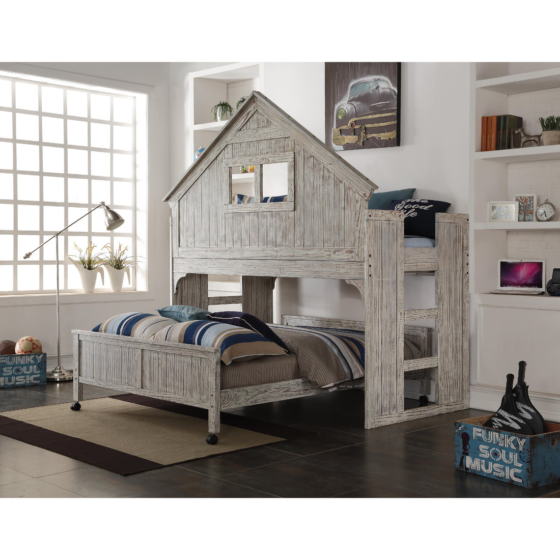  Donco Trading Company Clubhouse 007D_008-FD Twin Loft Bed with Clubhouse Full Caster Bed - Driftwood IMAGE 1